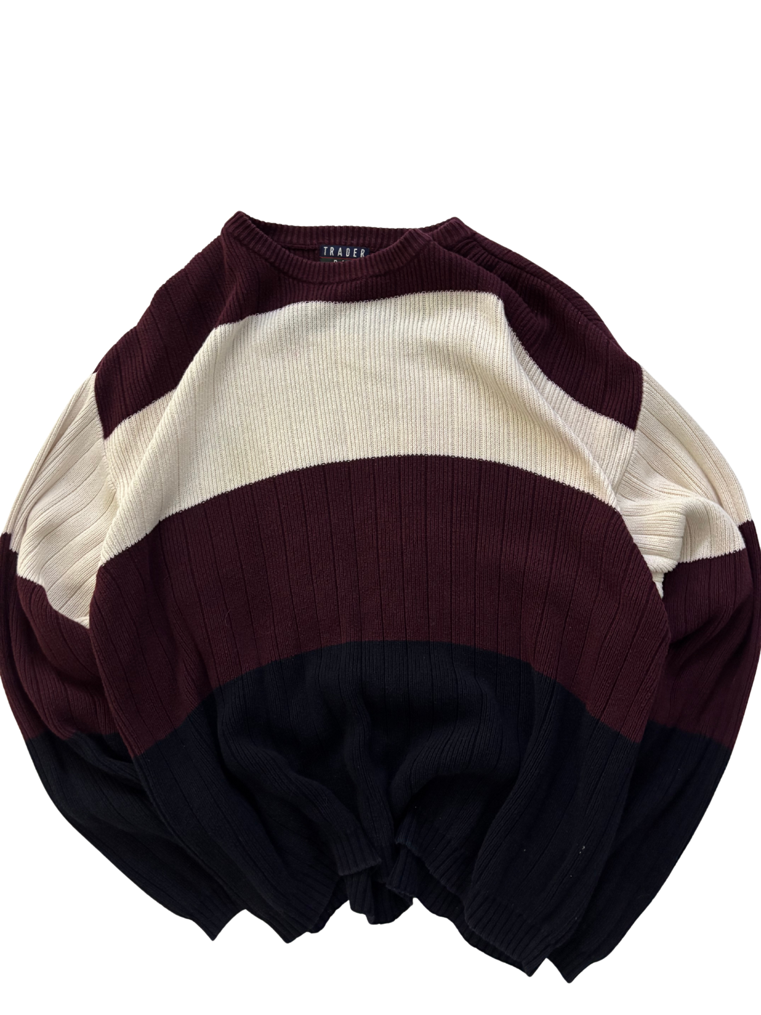 Vintage Trader Bay Colour Block Knit Sweater – Maroon / Cream / Navy – 100% Cotton