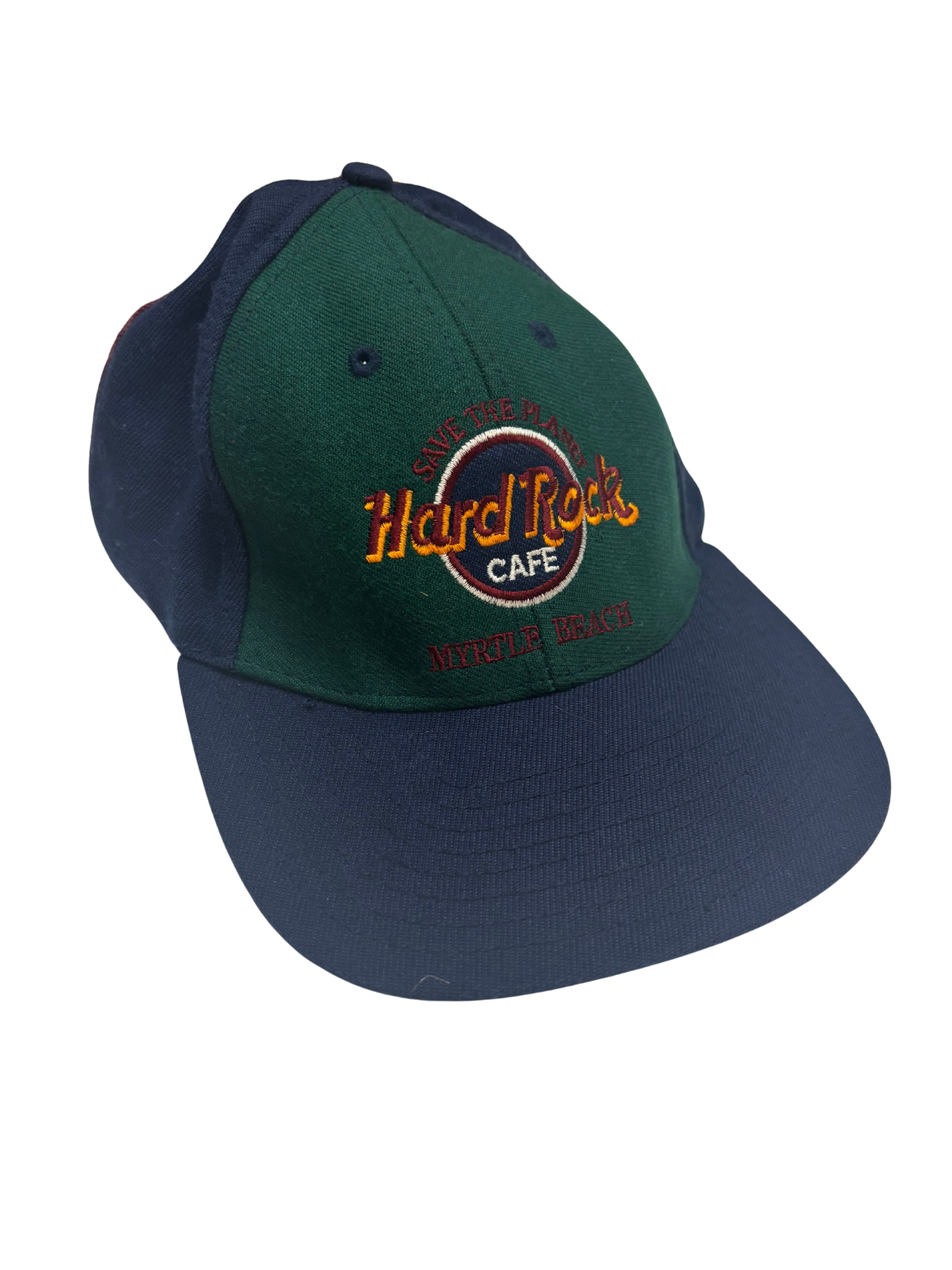 Vintage Hard Rock Cafe Snapback Hat – Green / Navy / Burgundy – Myrtle Beach