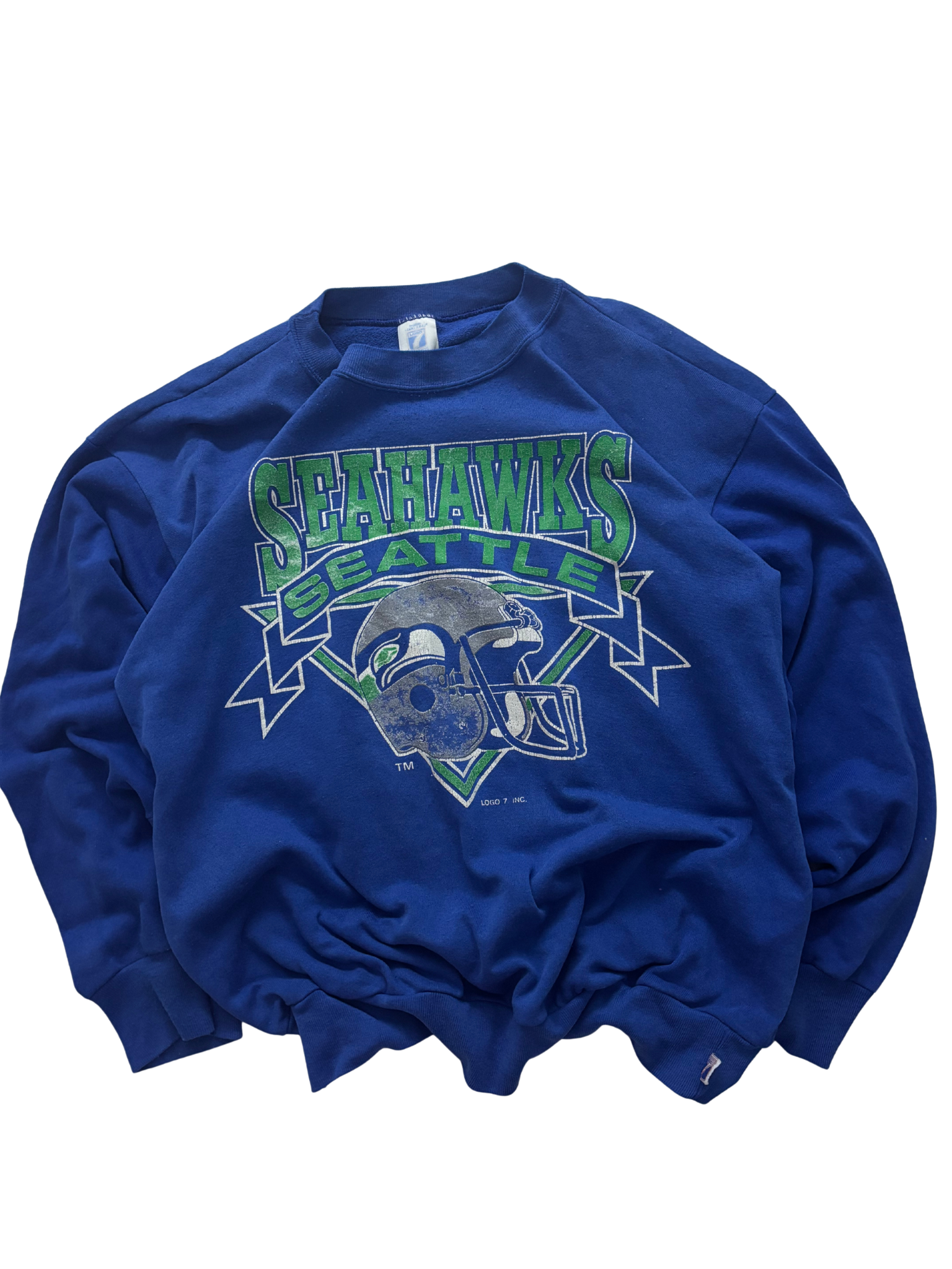 Vintage 1990s Seattle Seahawks Sweatshirt – Logo 7 – Royal Blue – NFL Crewneck