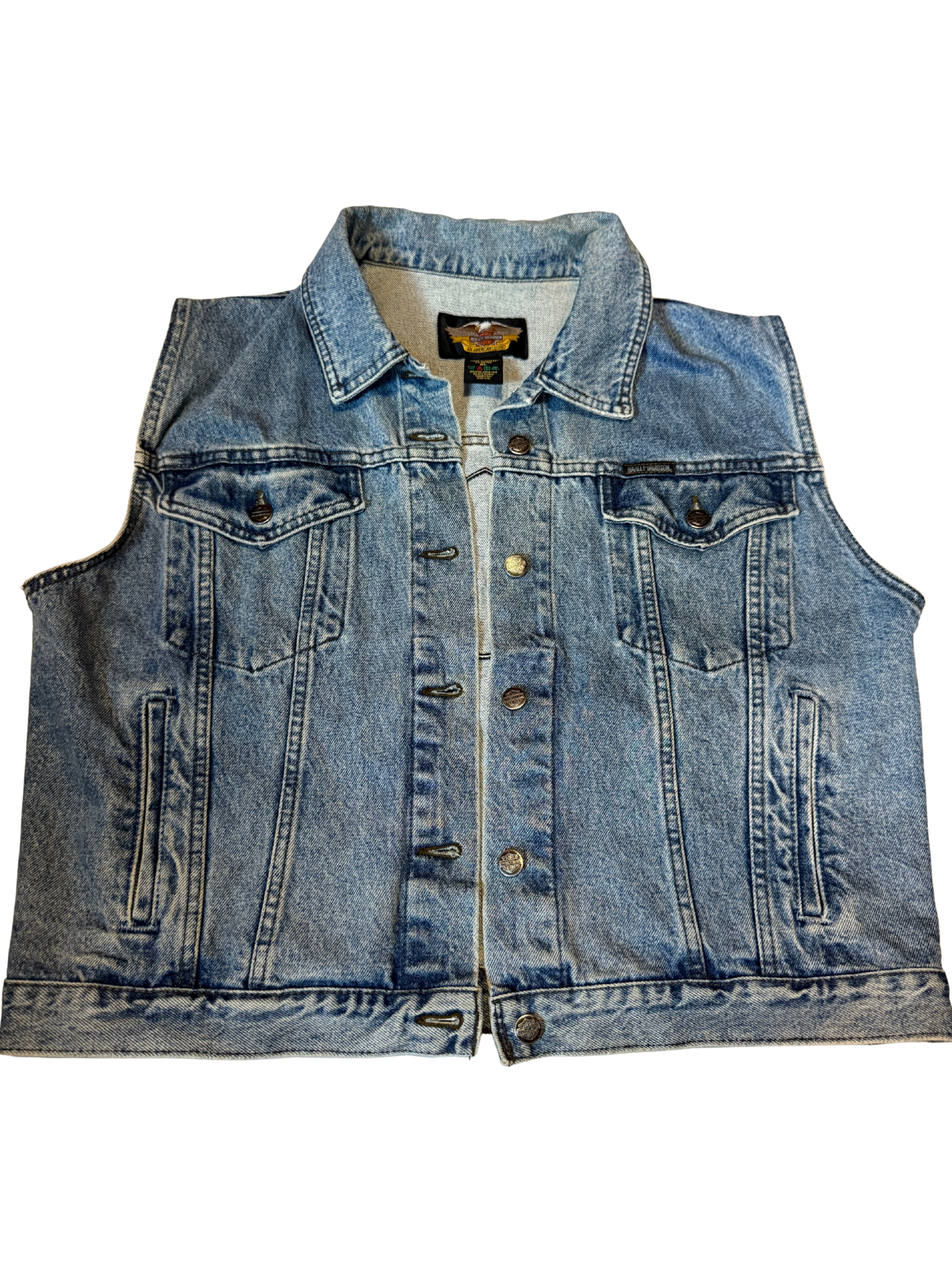 Vintage Harley-Davidson Denim Vest – Embroidered Back Logo