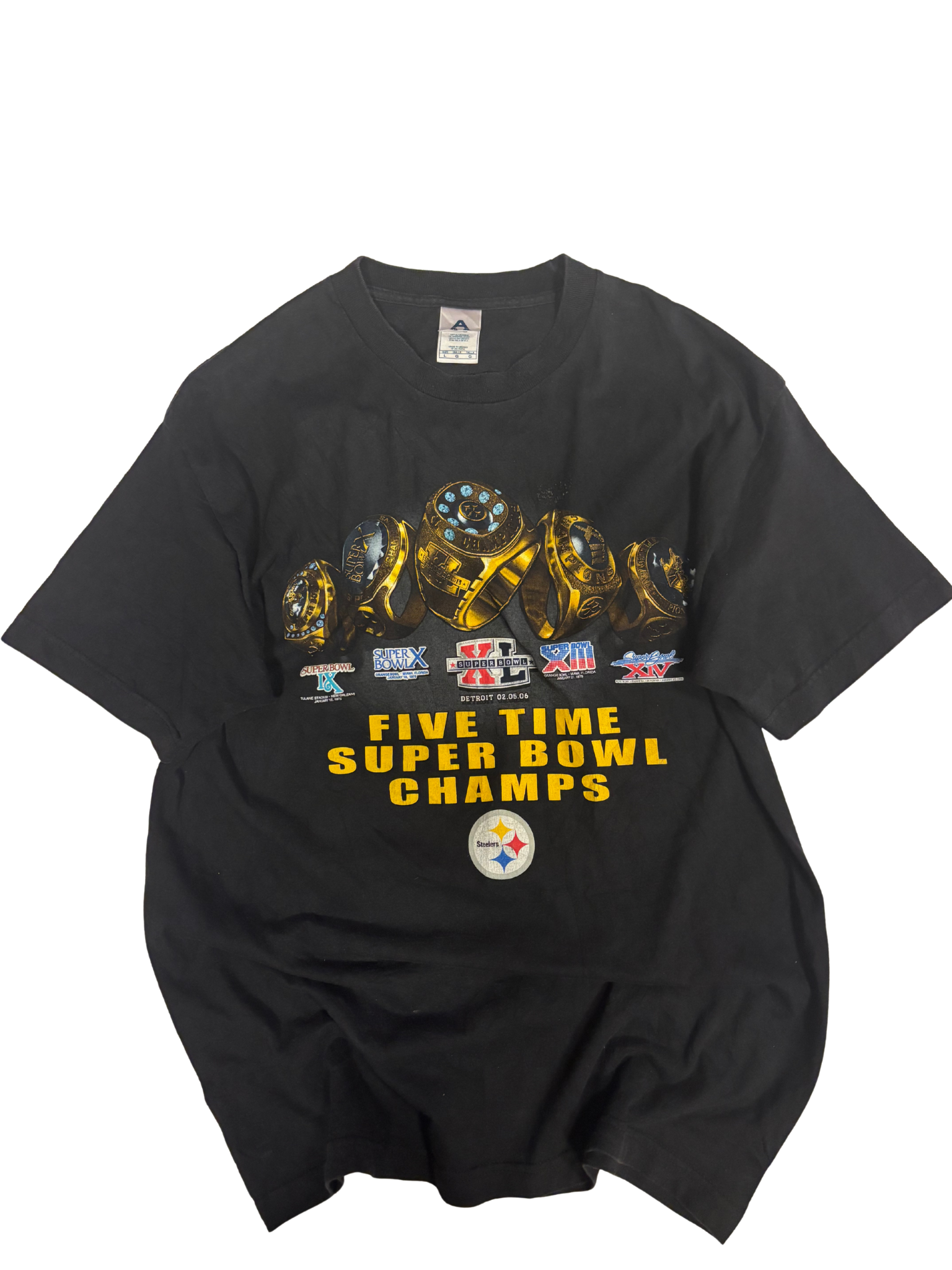 Vintage Pittsburgh Steelers “Five Time Super Bowl Champs” T-Shirt – 2006 NFL Graphic Tee