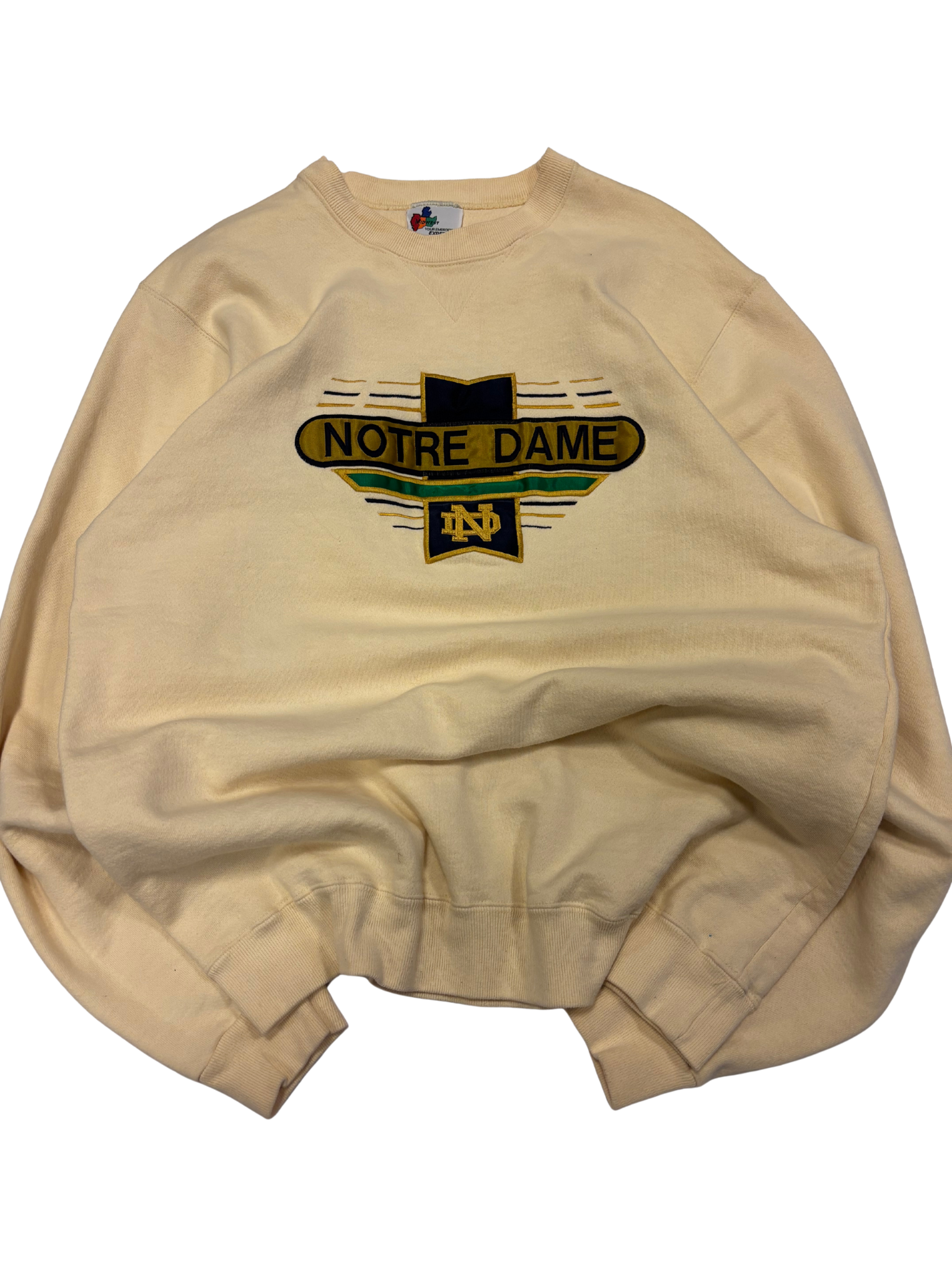 Vintage Notre Dame Embroidered Sweatshirt – Cream / Gold / Navy – 90s Midwest Tag