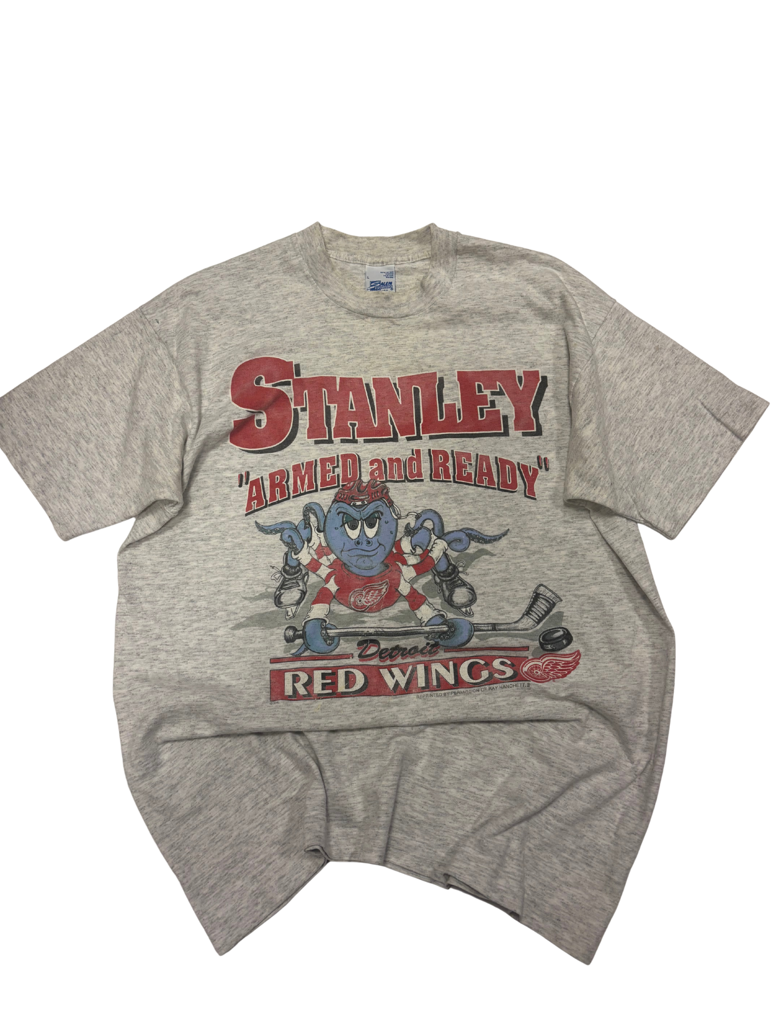 Vintage 90s Detroit Red Wings “Stanley Armed and Ready” Graphic T-Shirt – Salem Sportswear – Made in USA