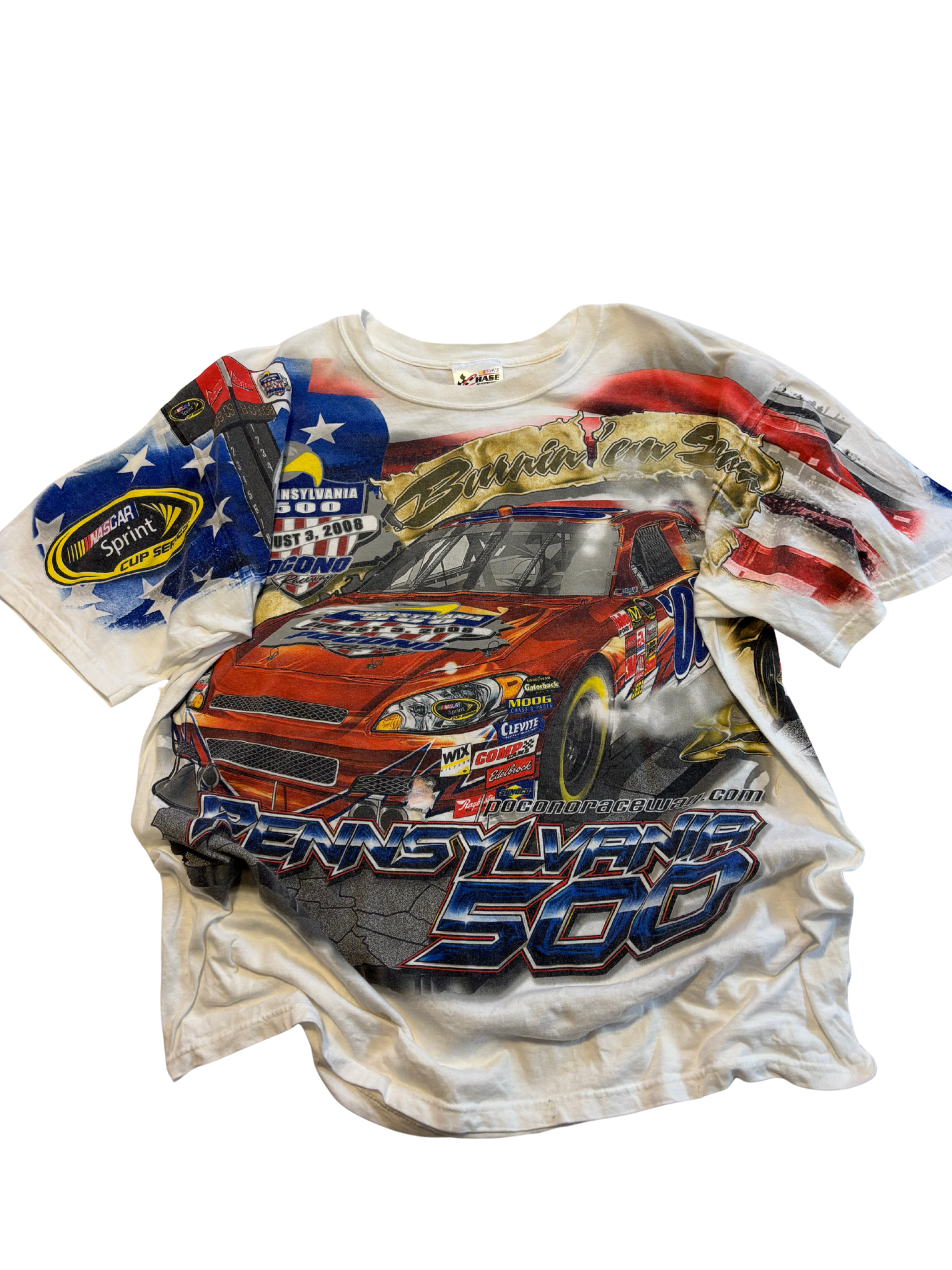 Vintage 2008 Pocono Raceway NASCAR T-Shirt – Pennsylvania 500 “Burnin’ Up the Track”
