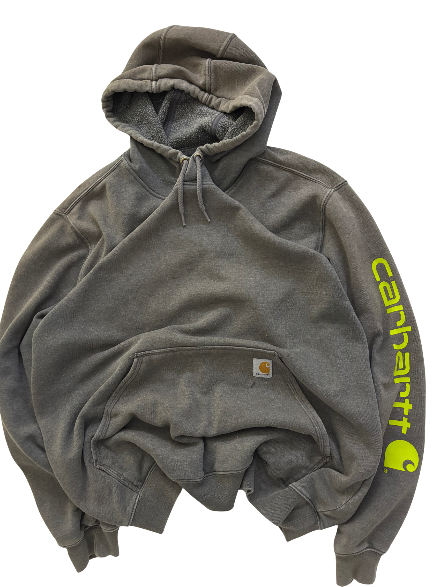 Carhartt Original Fit Sherpa-Lined Hoodie – Heather Grey with Neon Logo