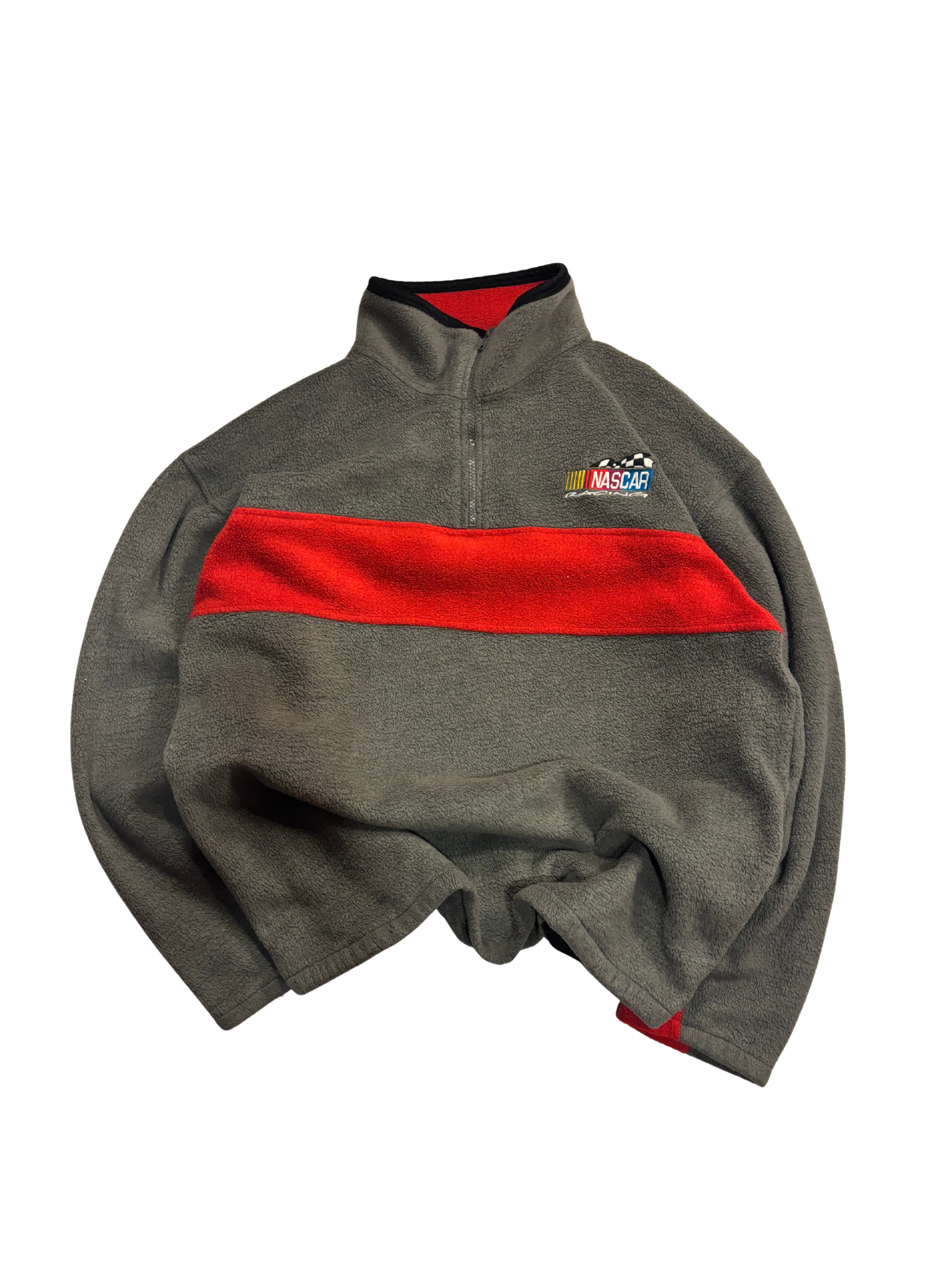 Vintage NASCAR Racing Fleece – Grey & Red – Quarter Zip Pullover