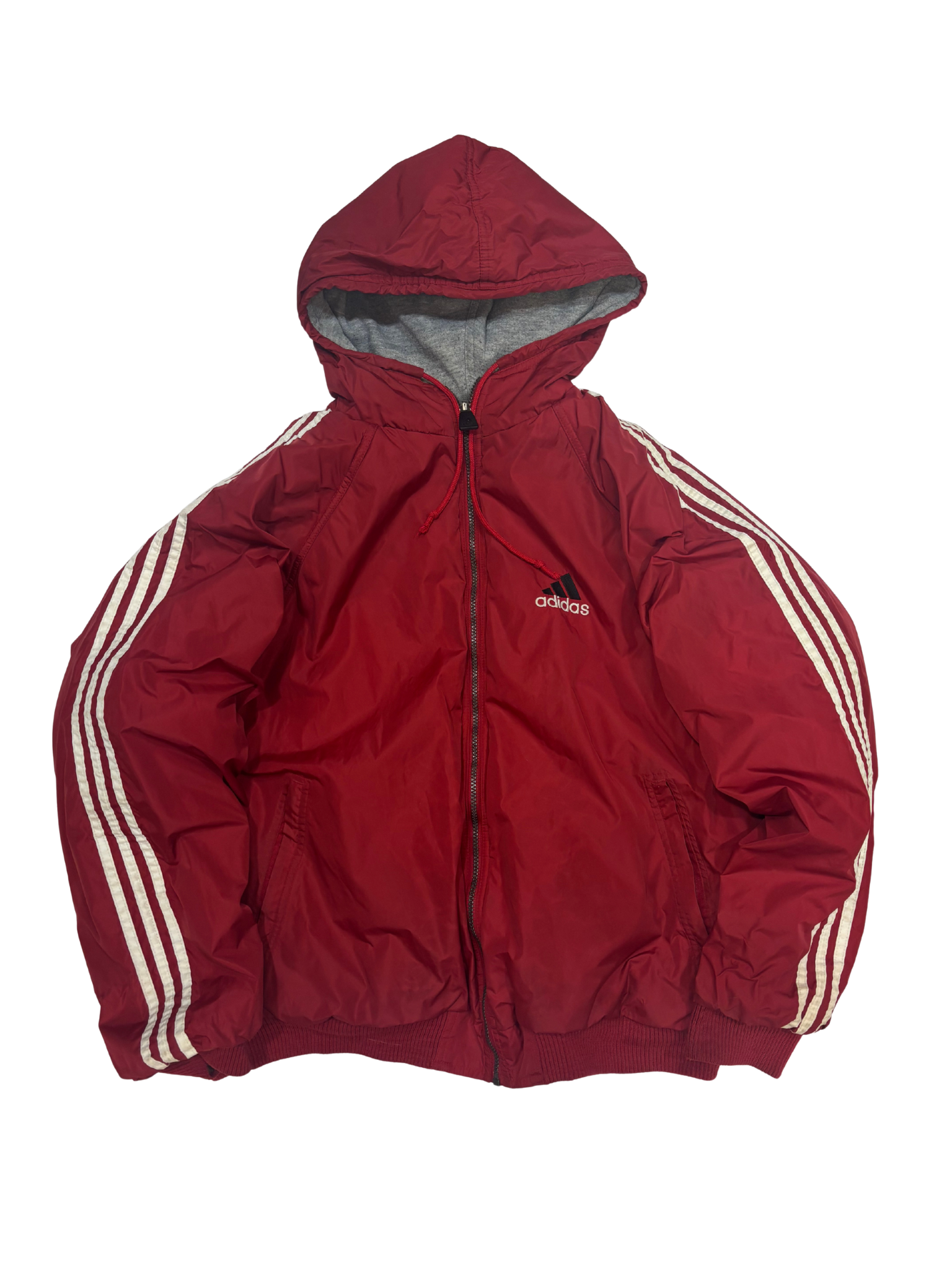 Vintage Adidas Reversible Hooded Jacket – Red & Grey – Full Zip