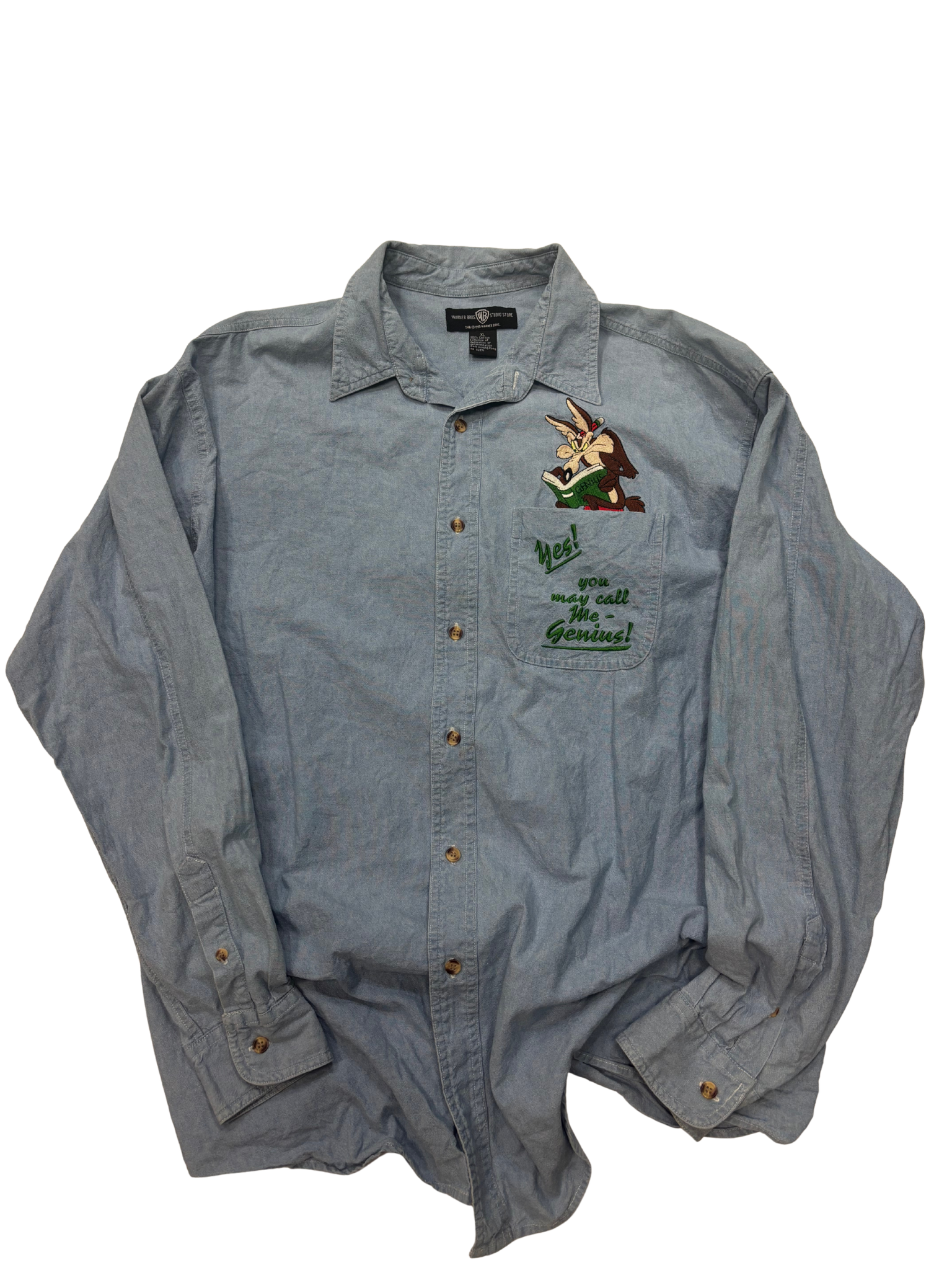 Vintage 1995 Warner Bros Wile E. Coyote Embroidered Button-Up Shirt