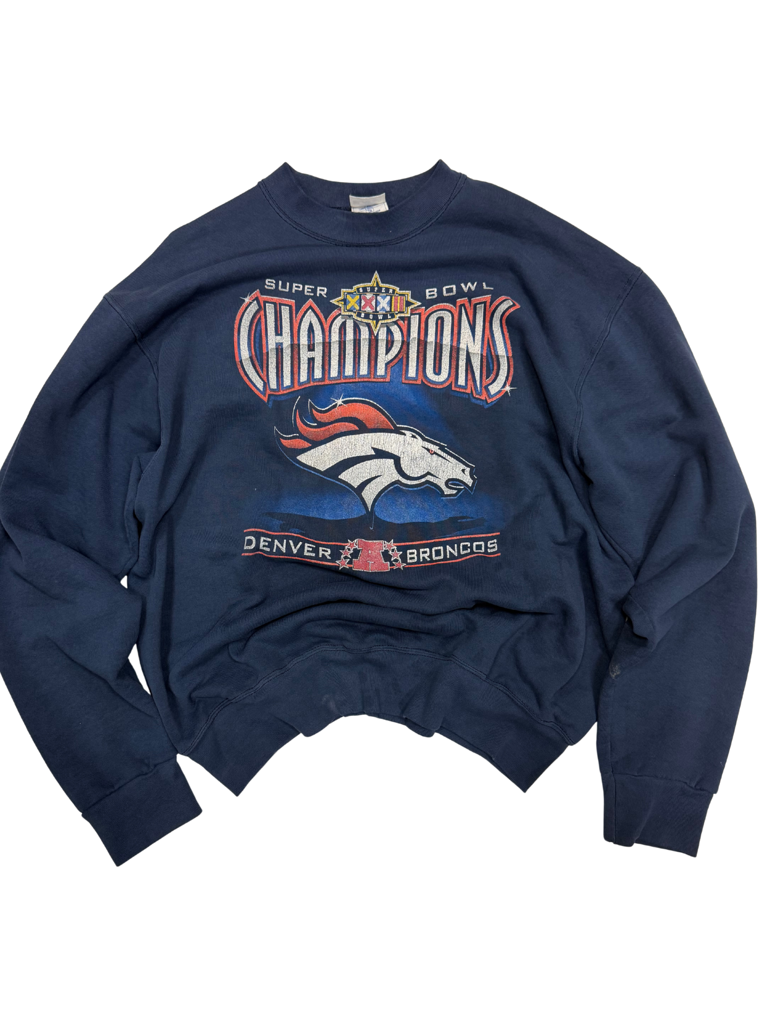 Vintage 1998 Denver Broncos Super Bowl XXXII Champions Sweatshirt – Pro Player – Navy Blue