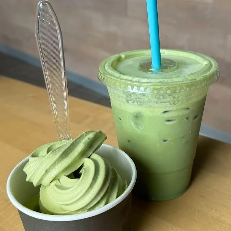 ✨Our Matcha Latte, Matcha soft serve, and Yuzu Iced Tea✨
(we do uber eats &amp; grub hub) 
Ryokucha Cafe Mobile now