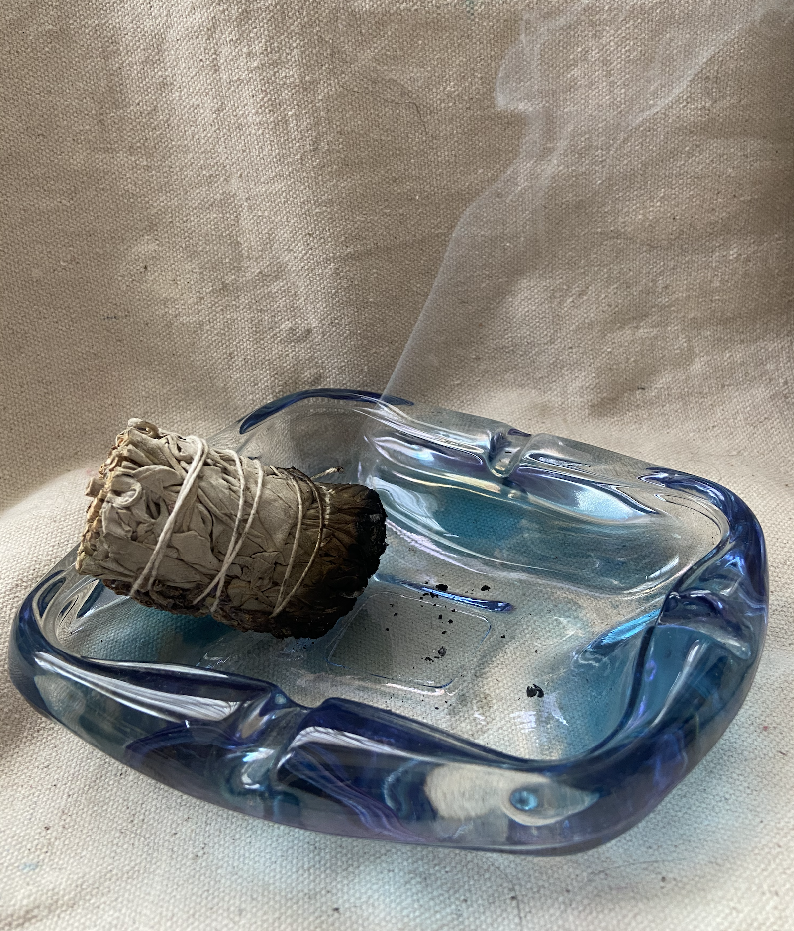 Asymmetrical Blue Glass Ashtray