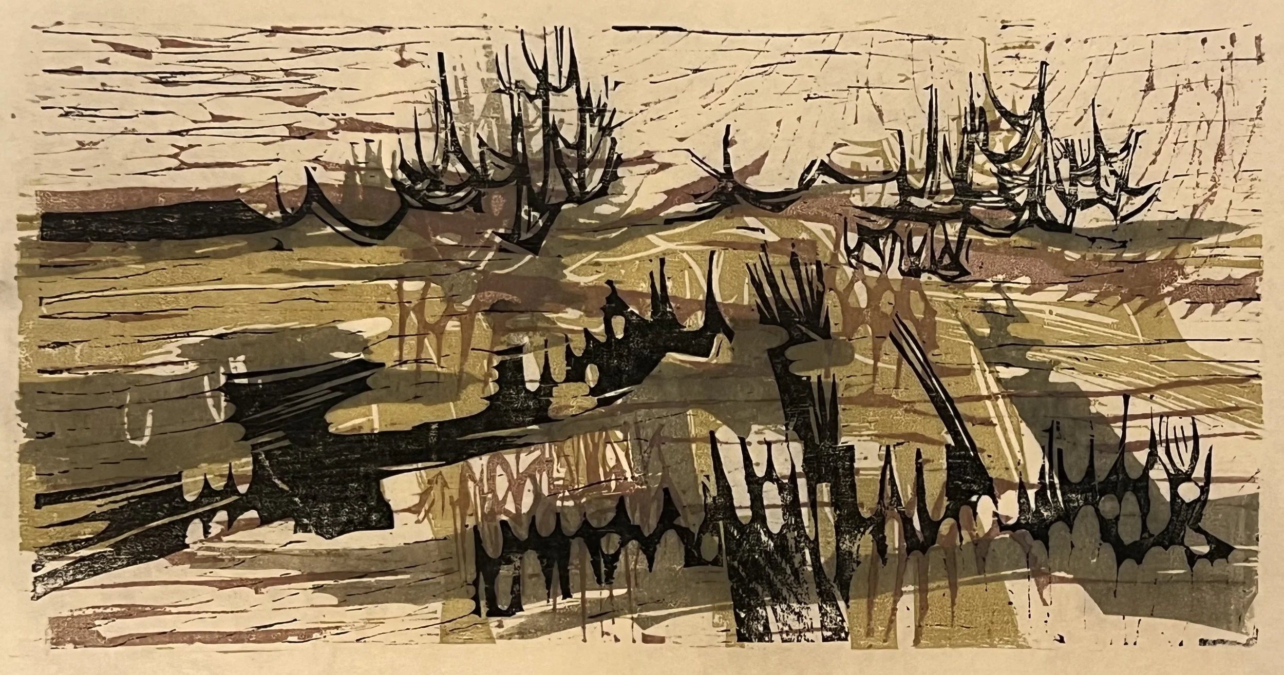 Perry Grove II, 9.75 x 18.5", Color Woodcut, 1963