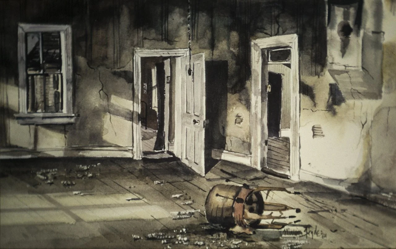 Winter Light, Interior Brigham City Home, Watercolor, ca 1965