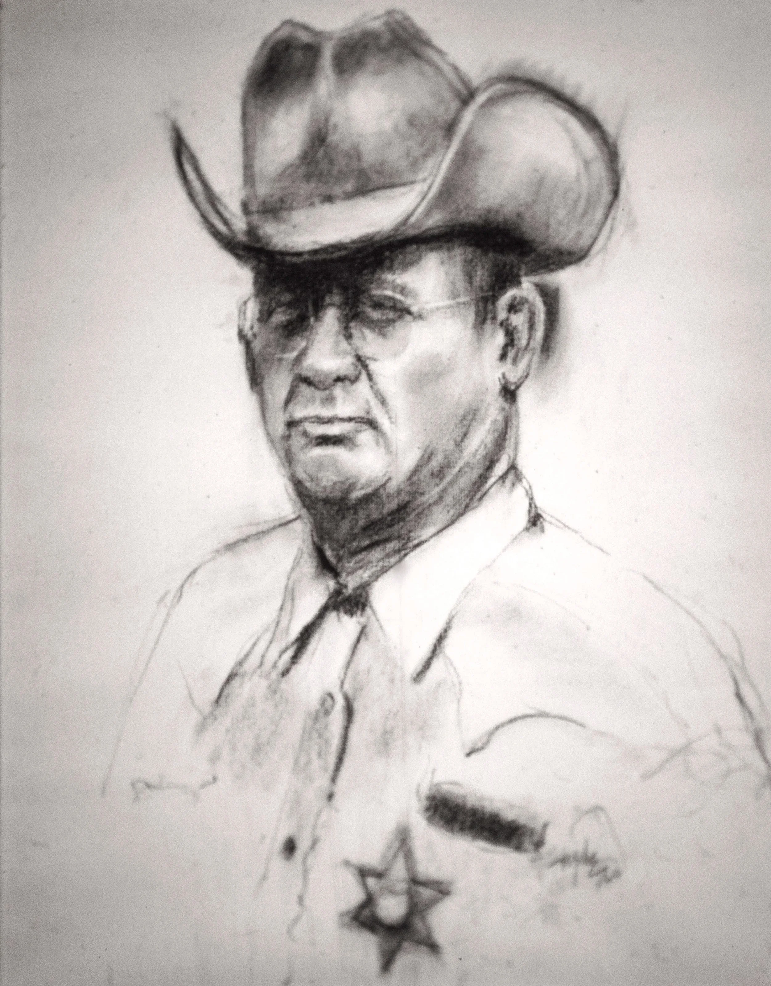 Sheriff Hyde, Charcoal on Paper, 1964