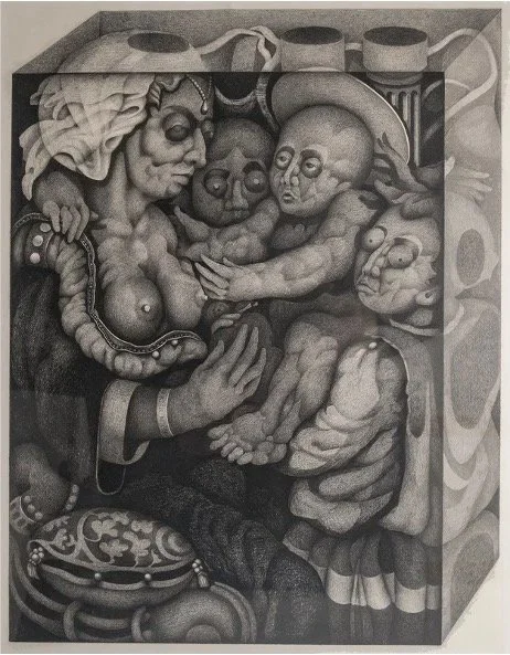 Madonna and Child (Homage to Lippi),   Pencil on Paper, 27 x 21”, 1971