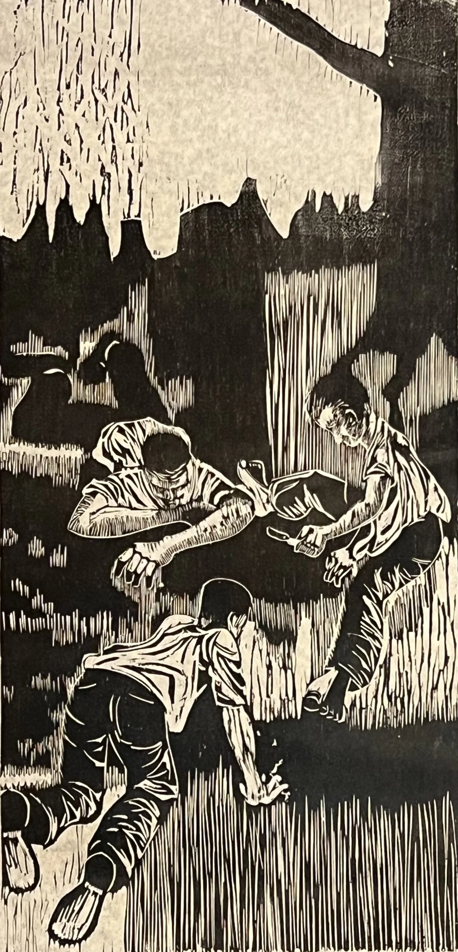 Mumblety-peg, 24 x 11.5", Woodcut, ca 1965