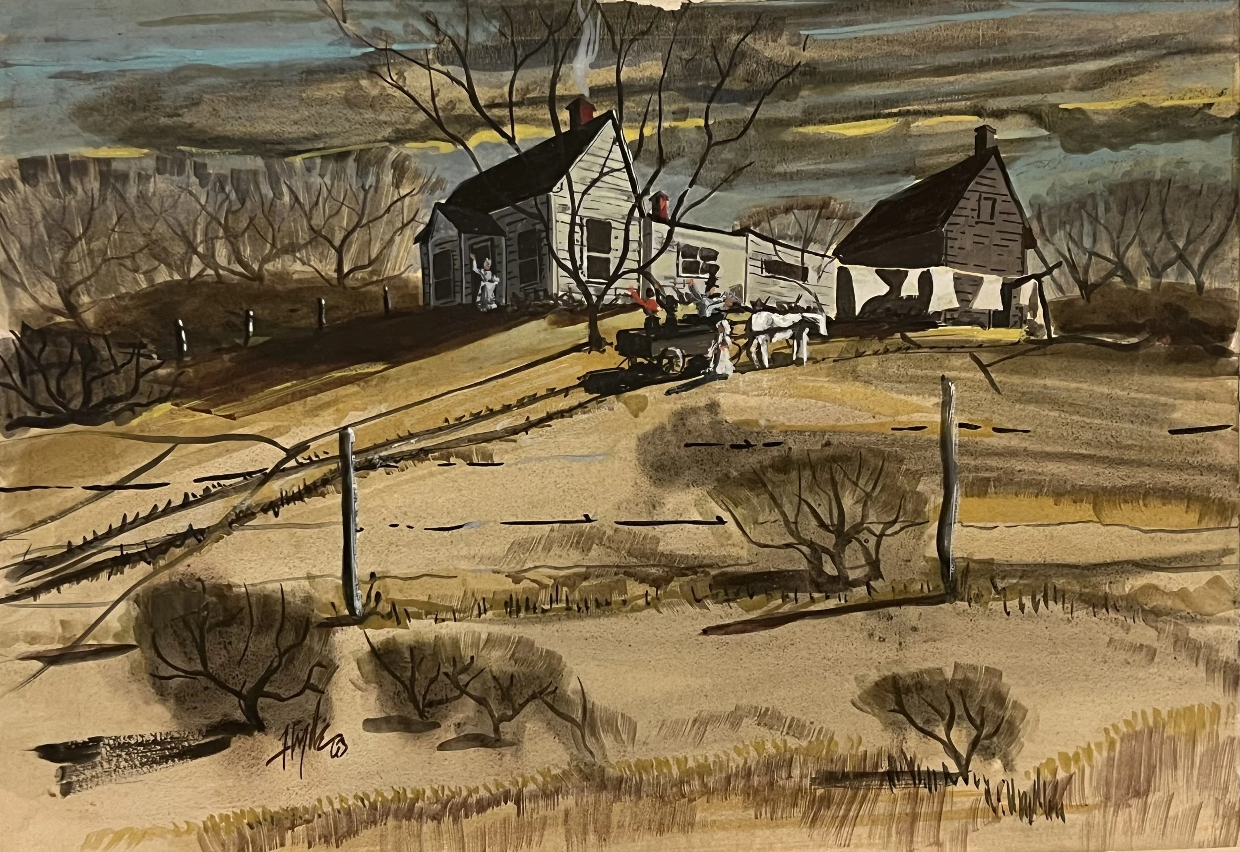 The Arrival, 14.75 x 21", Watercolor on Board, 1963