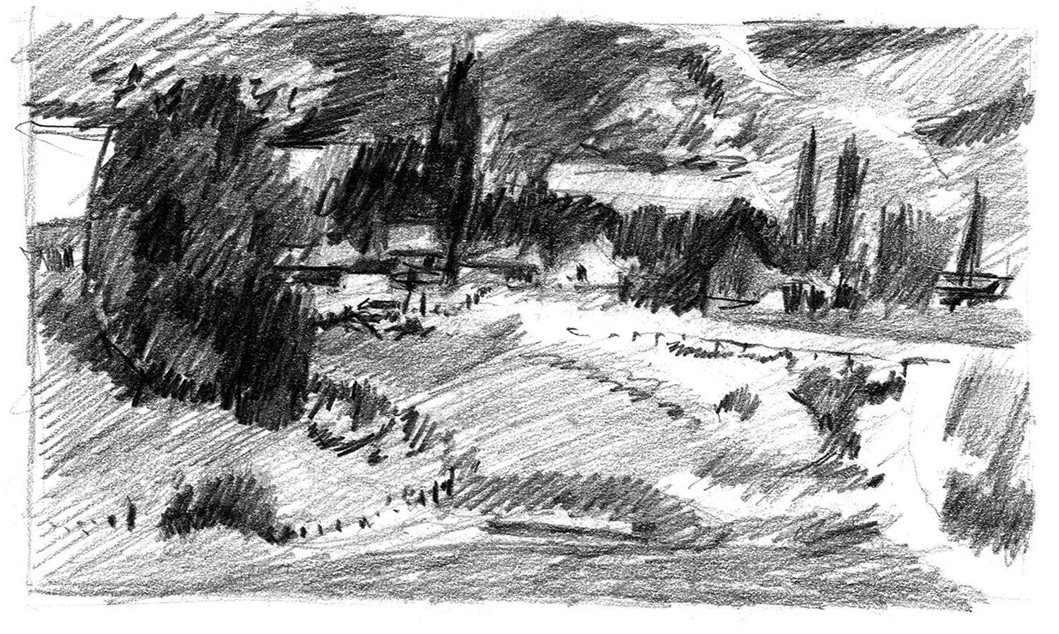 Box Elder County Landscape, Sketchbook Drawing, 4.75 x 8.25" Sketchbook Drawing, 1960's