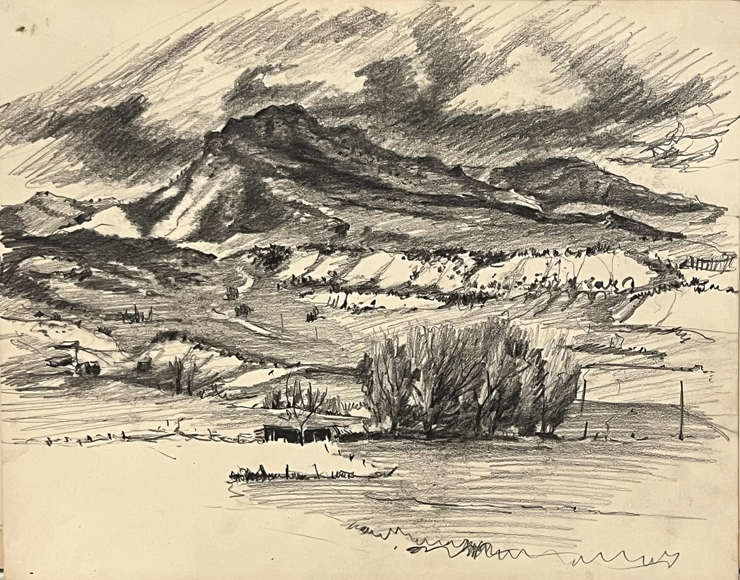Black Mountain, Mantua, 11 x 13.5", Sketchbook Drawing, 1960's