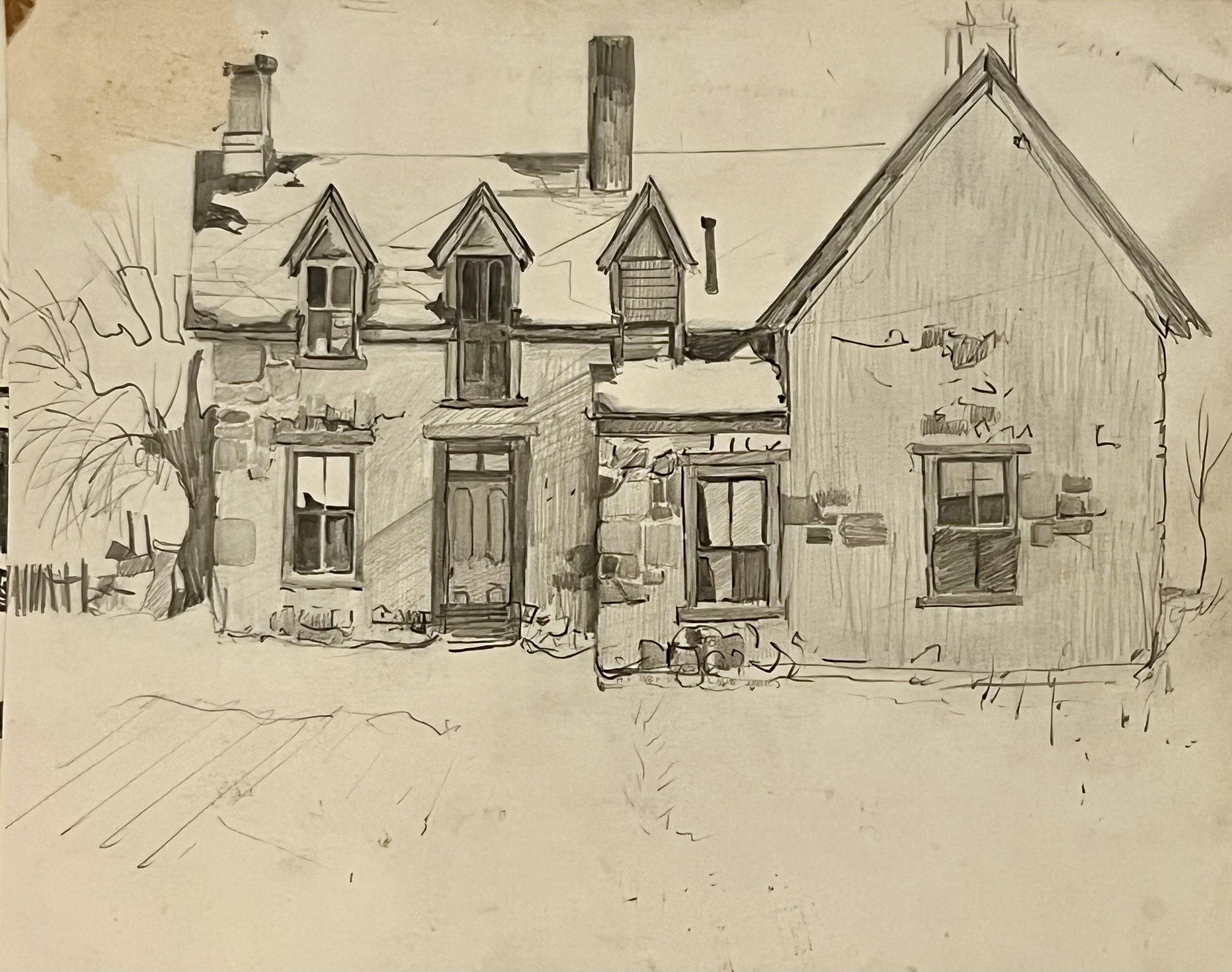 Gray House, Brigham City, 9.5 x 13.5", Sketchbook Drawing, 1960's