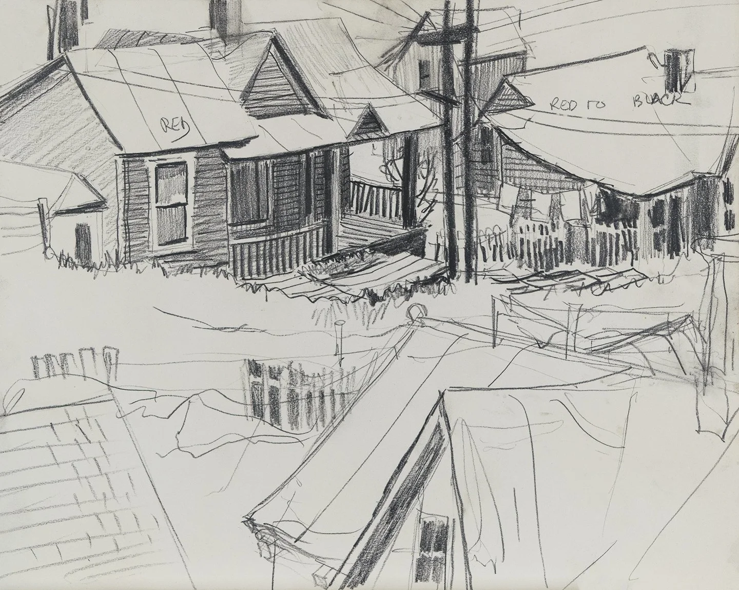 Down Hill, Park City, Sketchbook Drawing, 1960's