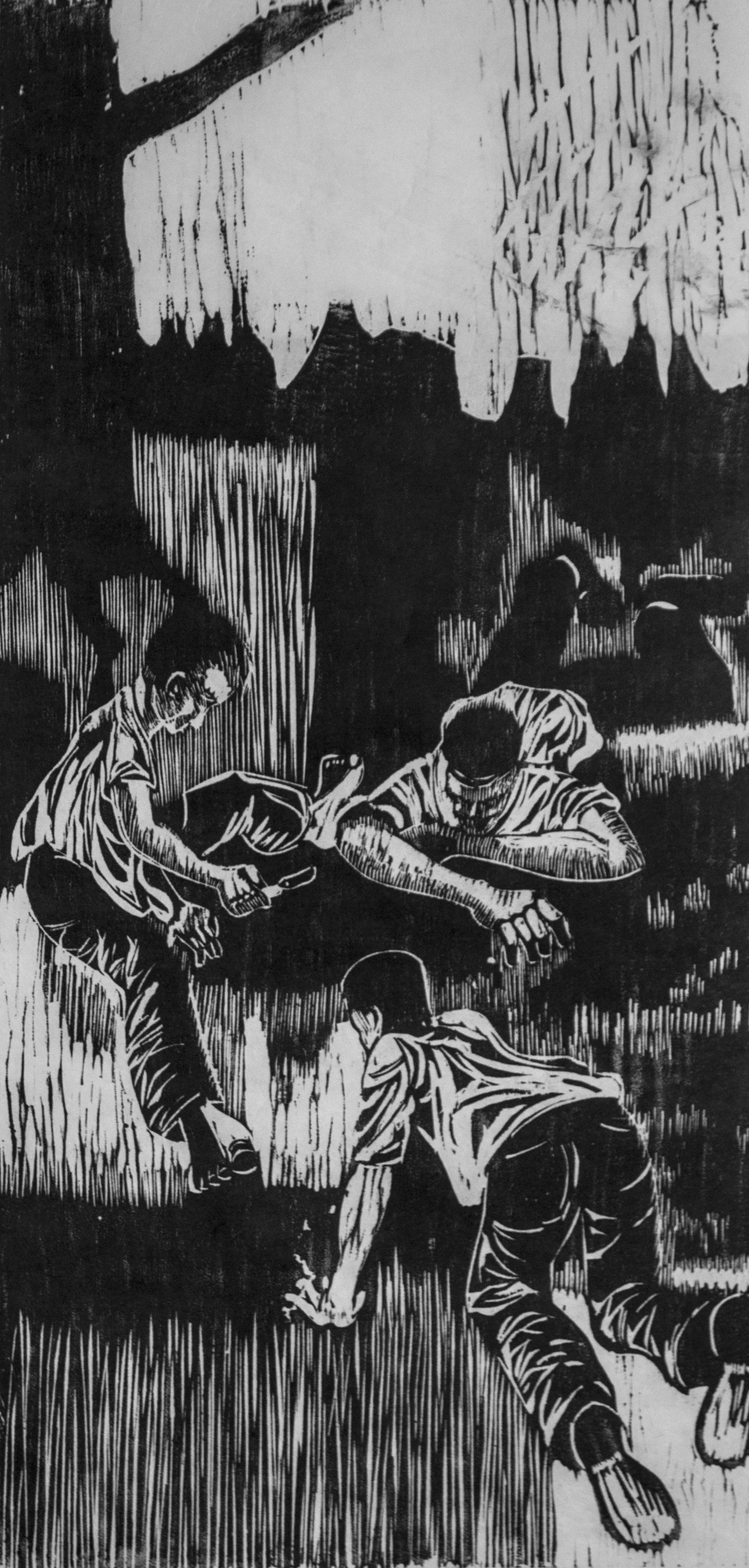 Mumblety-peg, 24 x 11.5", Woodcut, ca 1965