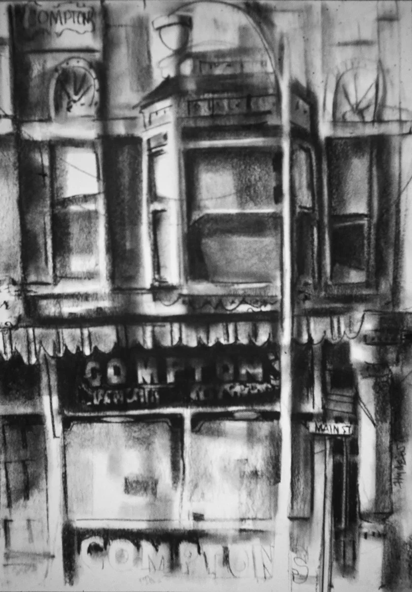 Compton's Corner, Main Street Brigham City, Charcoal, 1965