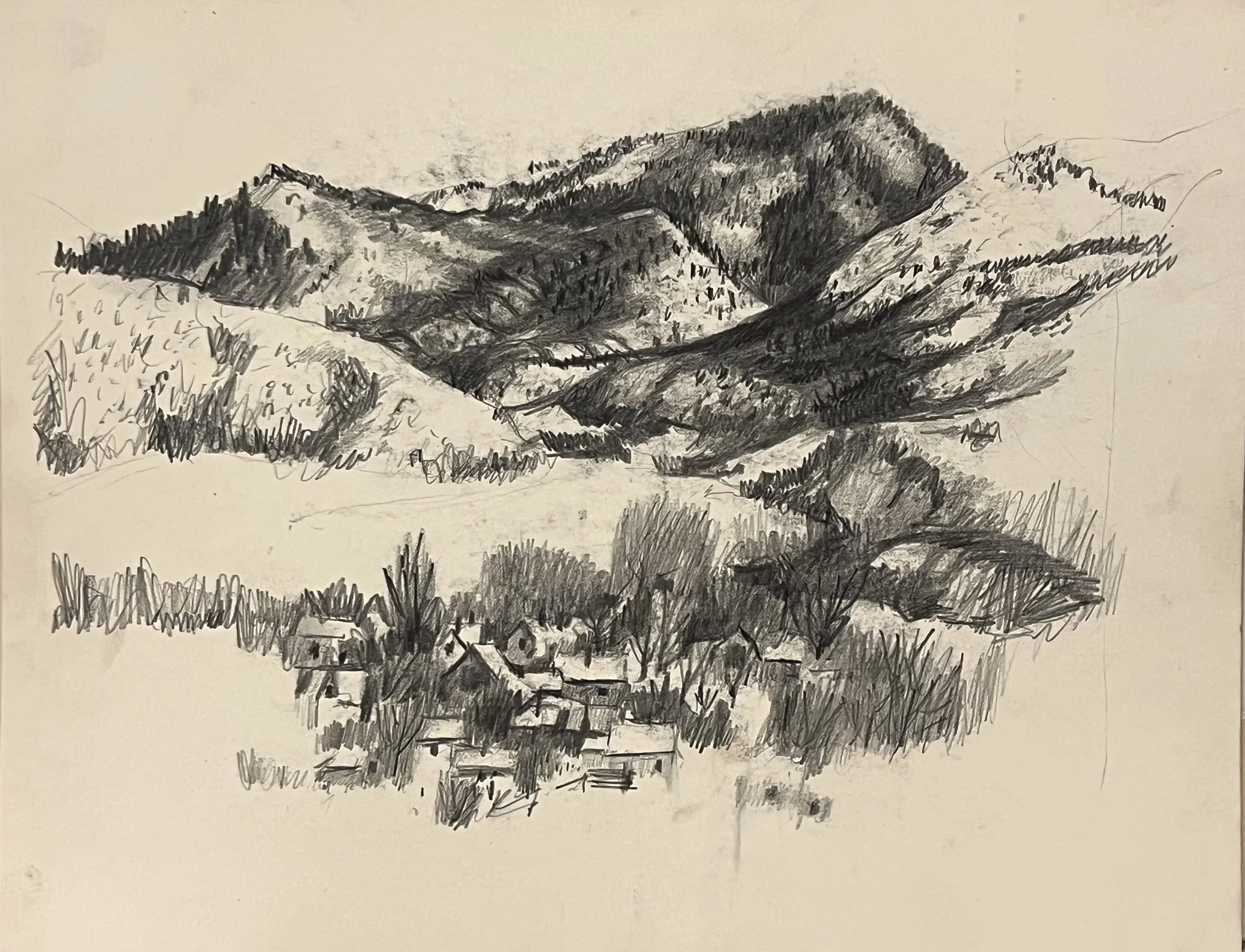 View of Mantua, 10 x 13", Sketchbook Drawing, 1960's