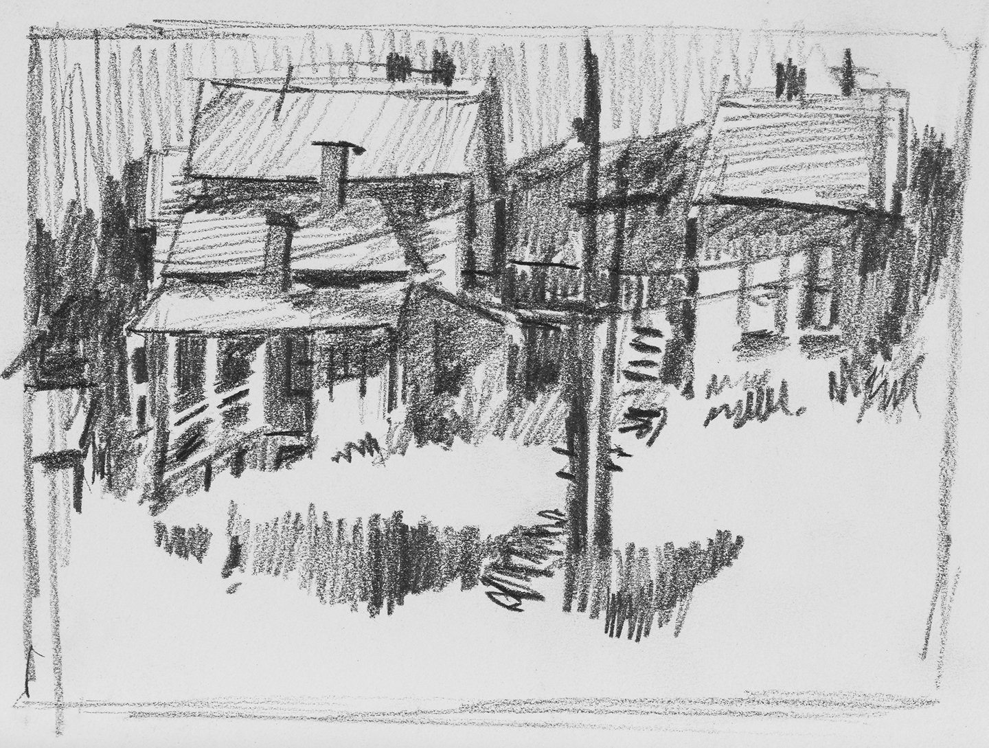 Nooning, Park City, Sketchbook Drawing, 1960's