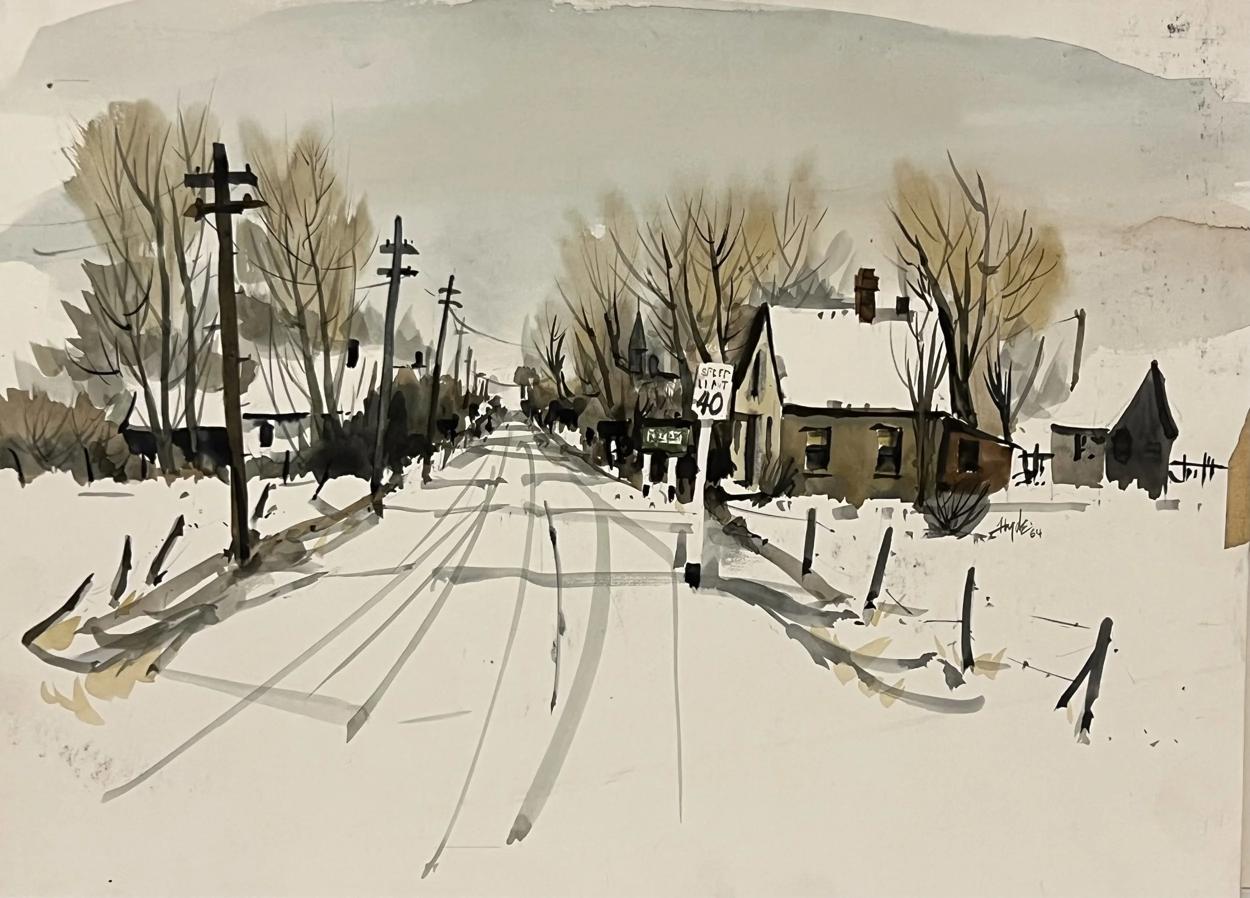 Mantua Main Street, 13.5 x19", Watercolor on Board, 1960