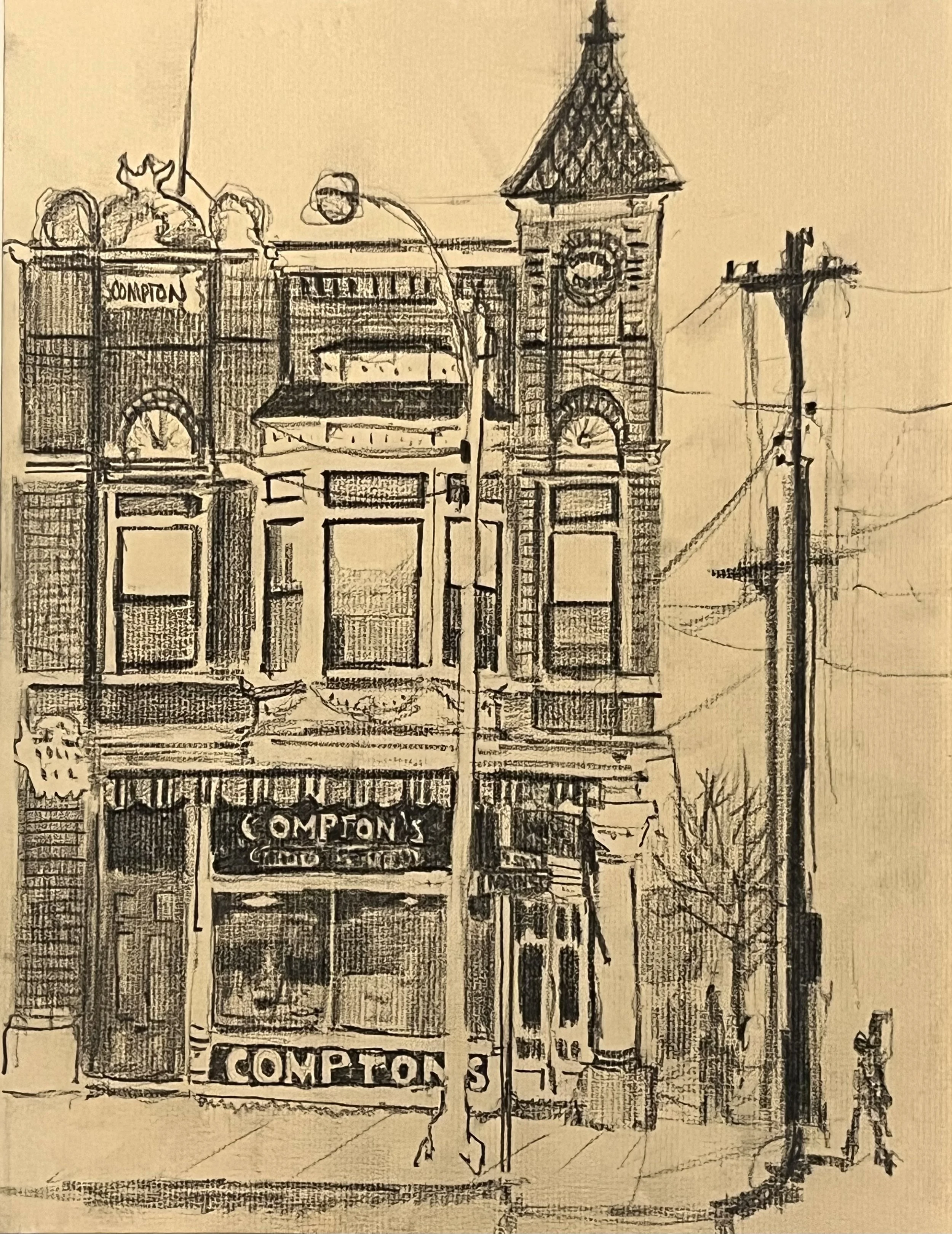 Compton's Corner, Sketchbook Study, 11.5 x 9", 1965