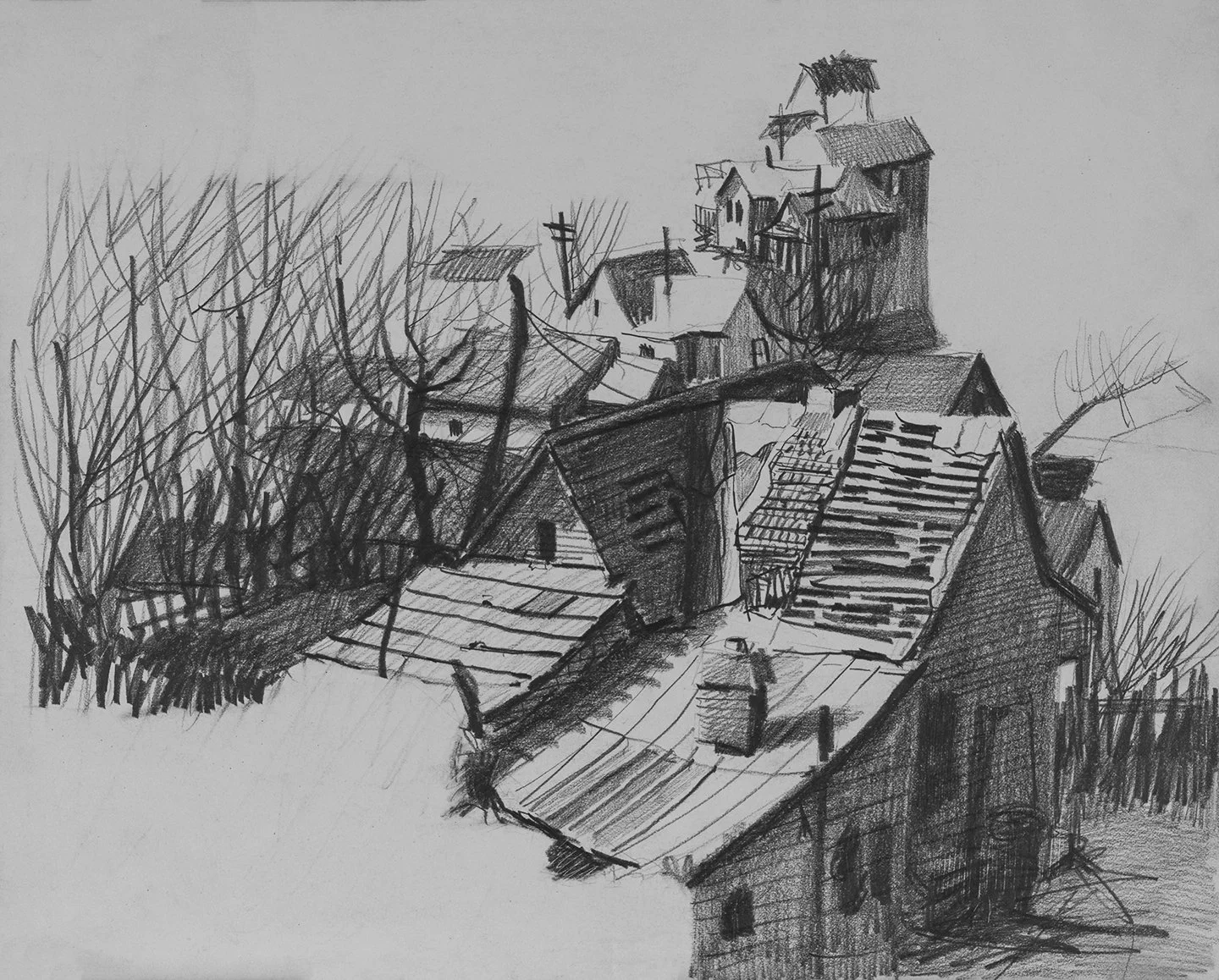Abandoned, Park City, Sketchbook Drawing, 1960's