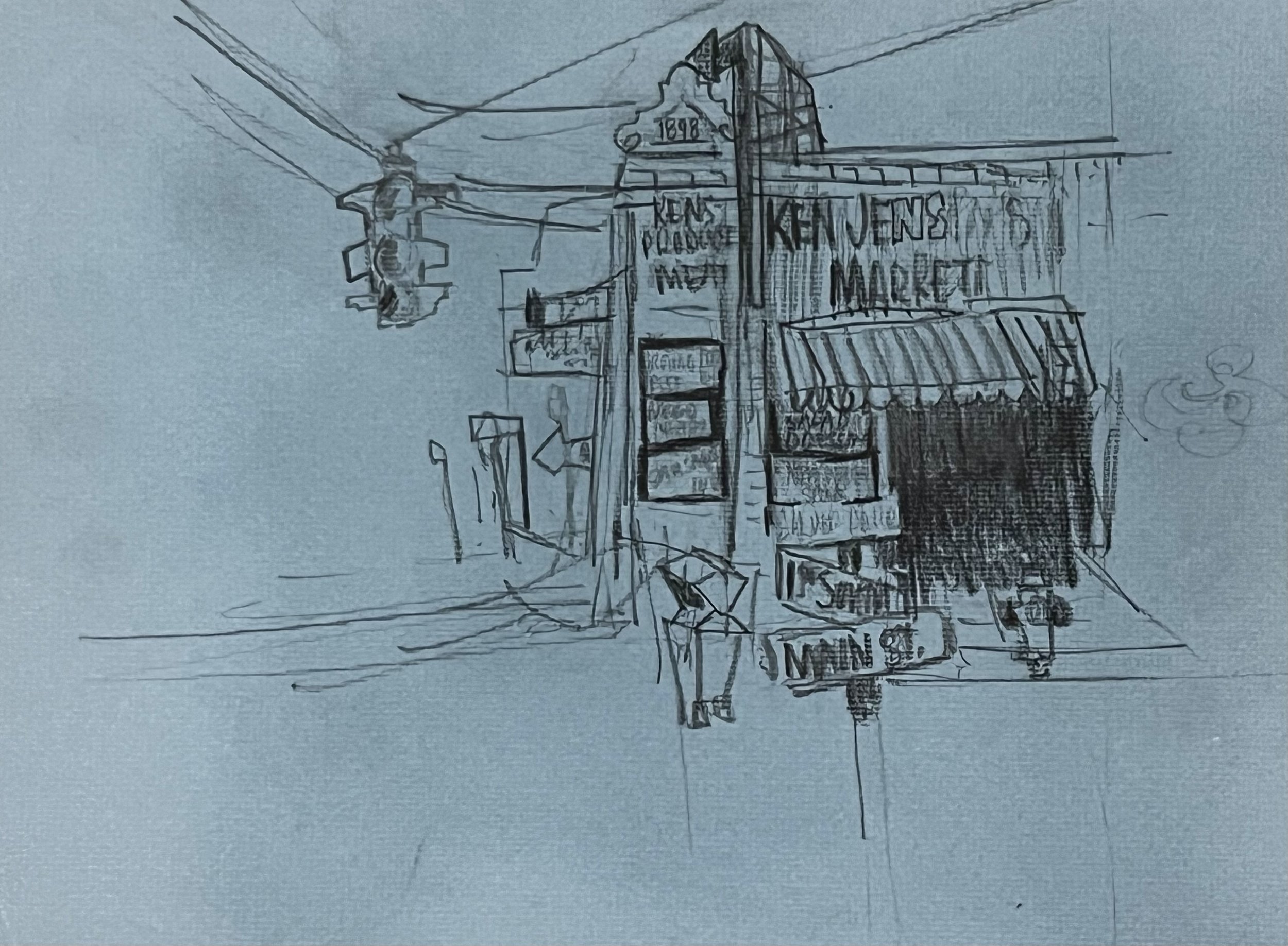 Ken Jennings Market, 7 x 9.5", Sketchbook Drawing, 1960's