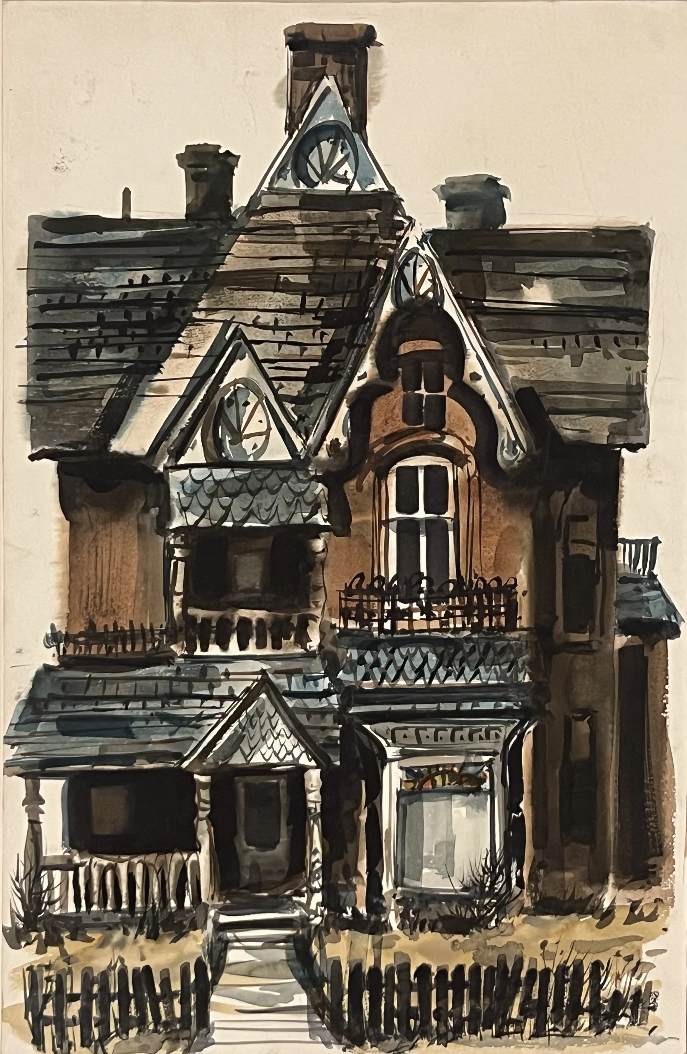 Thatcher Mansion - Logan, 21 3/4 x 14" Watercolor on Board, c 1960