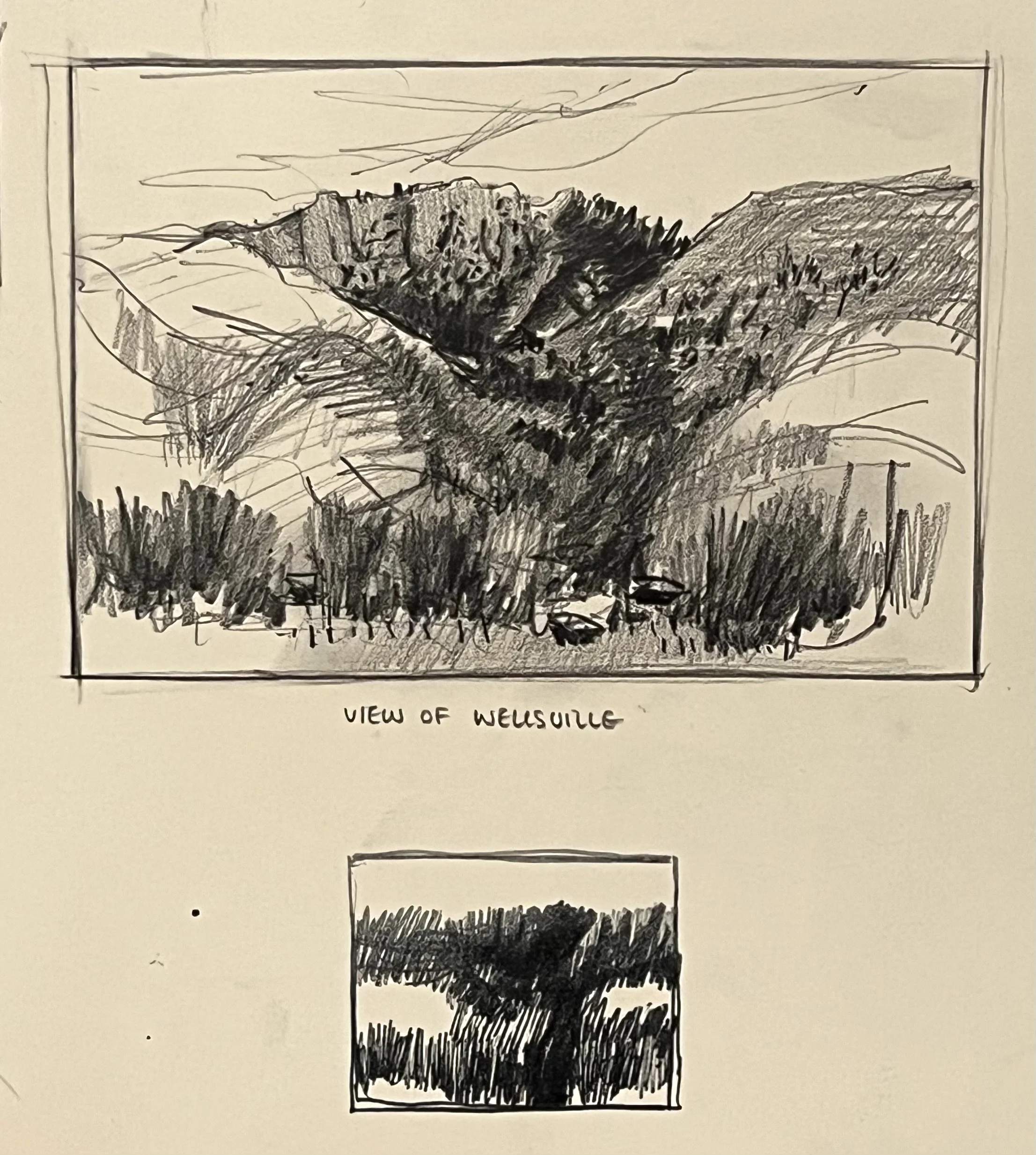 View of Wellsville, 9.5 x 8", Sketchbook Drawing, 1960's