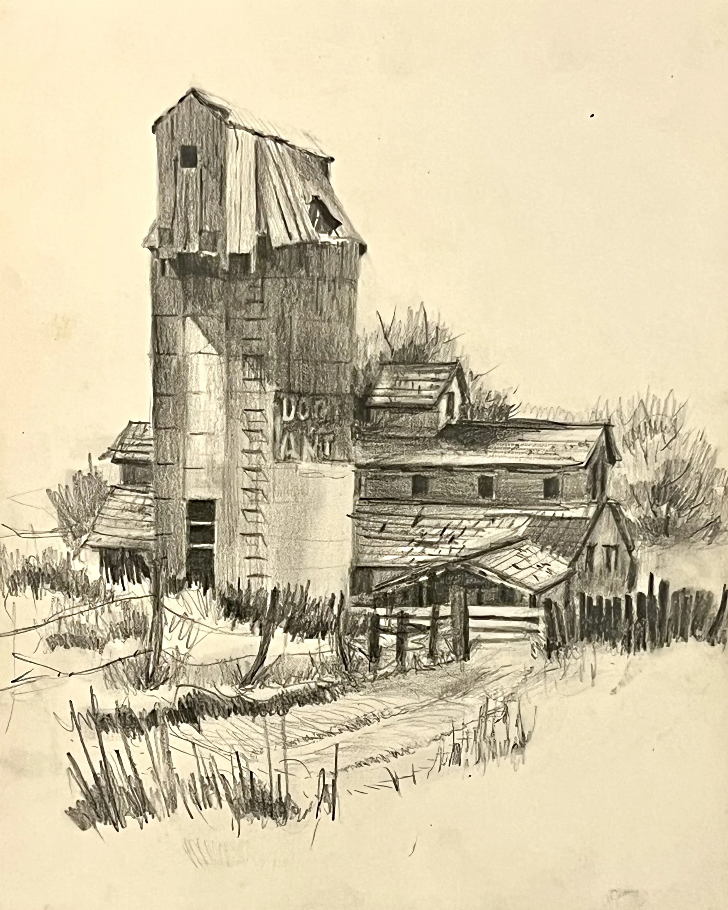 Dr, Pepper Silo, Box Elder County, 13 x 10.5" Sketchbook Drawing, 1960's