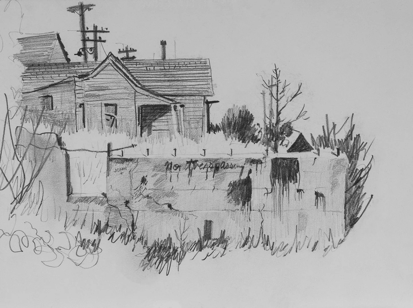 No Trespassing, Park City, Sketchbook Drawing, 1960's