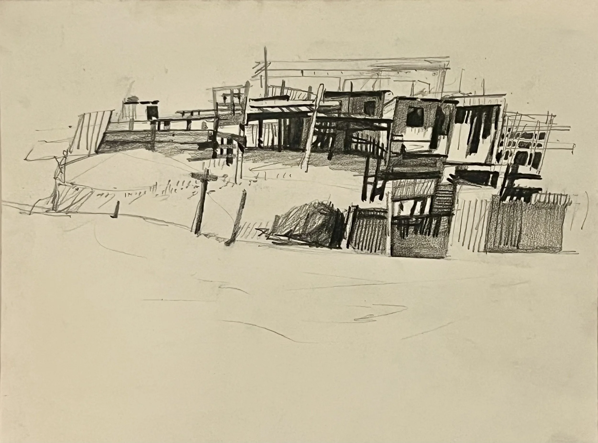 Box Elder County Sheds, 7.5 x 12", Sketchbook Drawing, 1960's