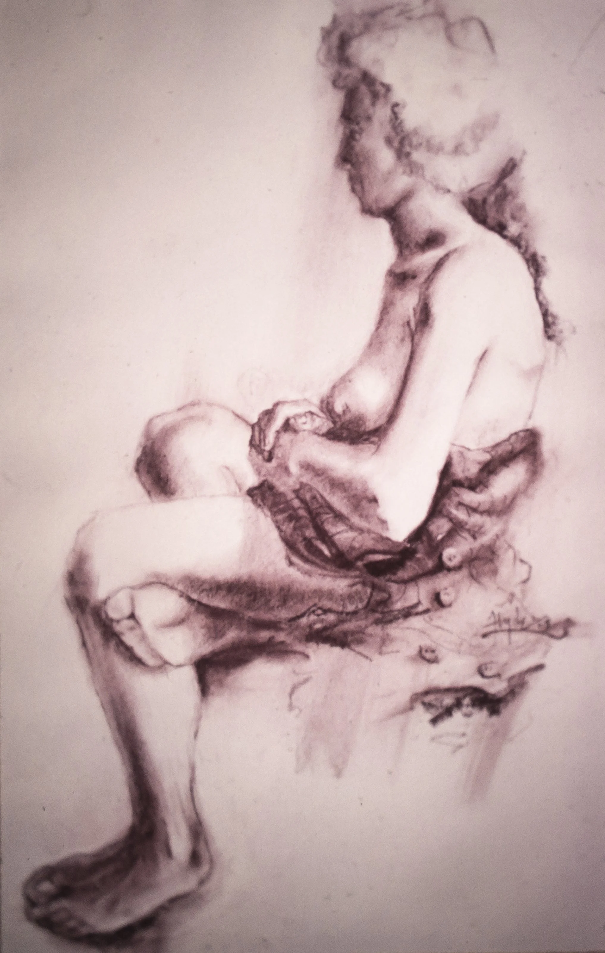 Seated Woman, Charcoal on Paper, c1965 