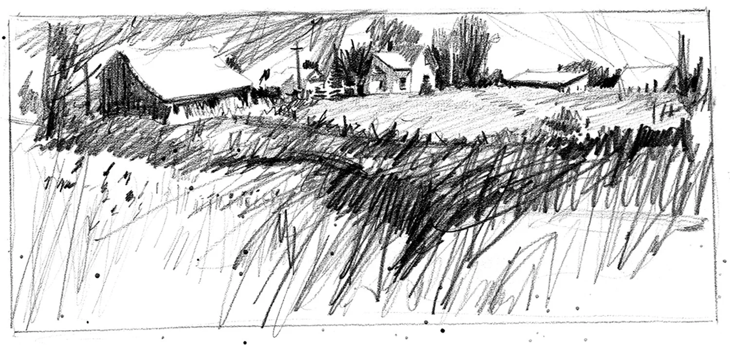 Big Country Farm, 4.25 x 9.75, Sketchbook Drawing, 1960's