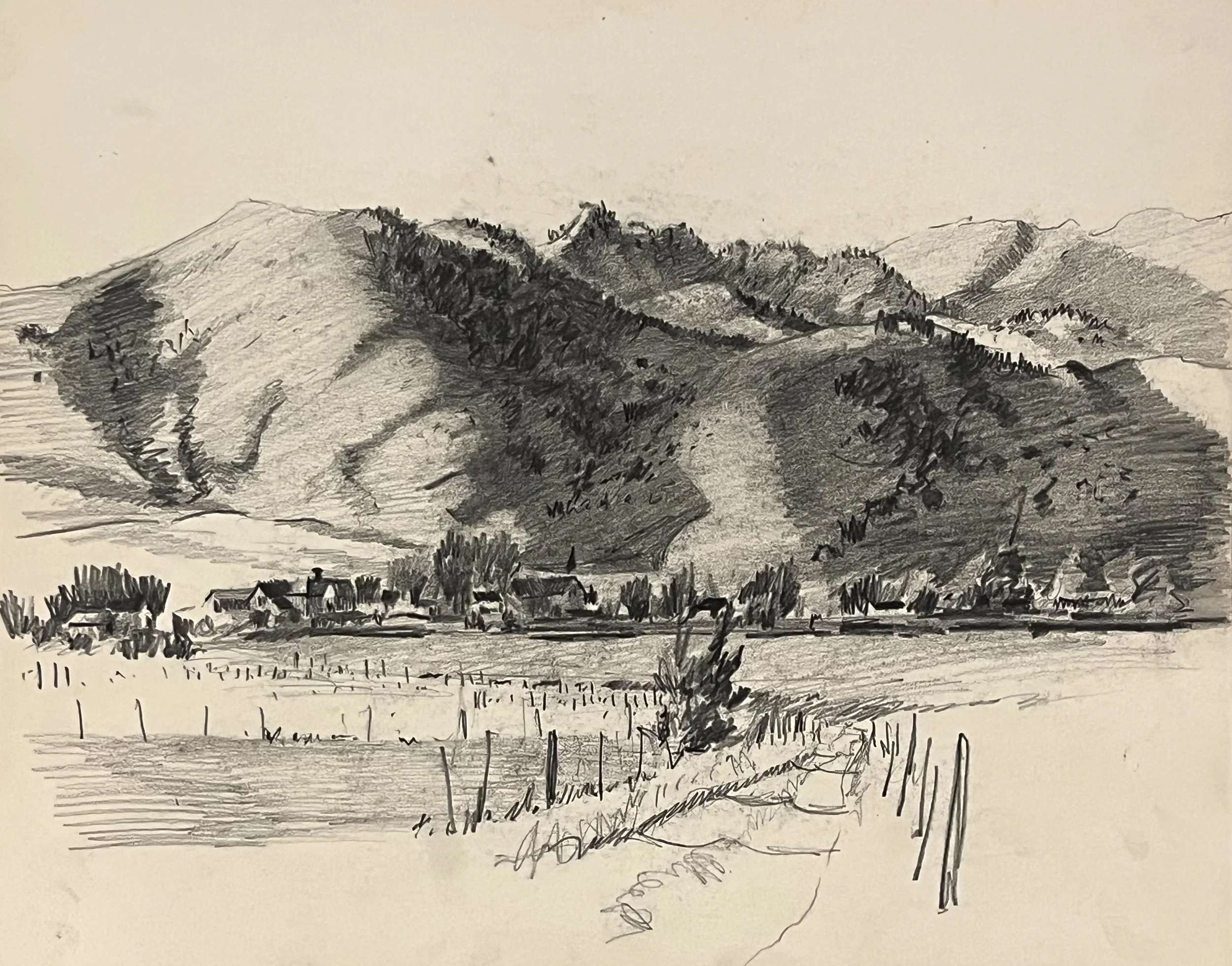 Mantua Mountain, 10.5 x 13.5", Sketchbook Drawing, 1960's