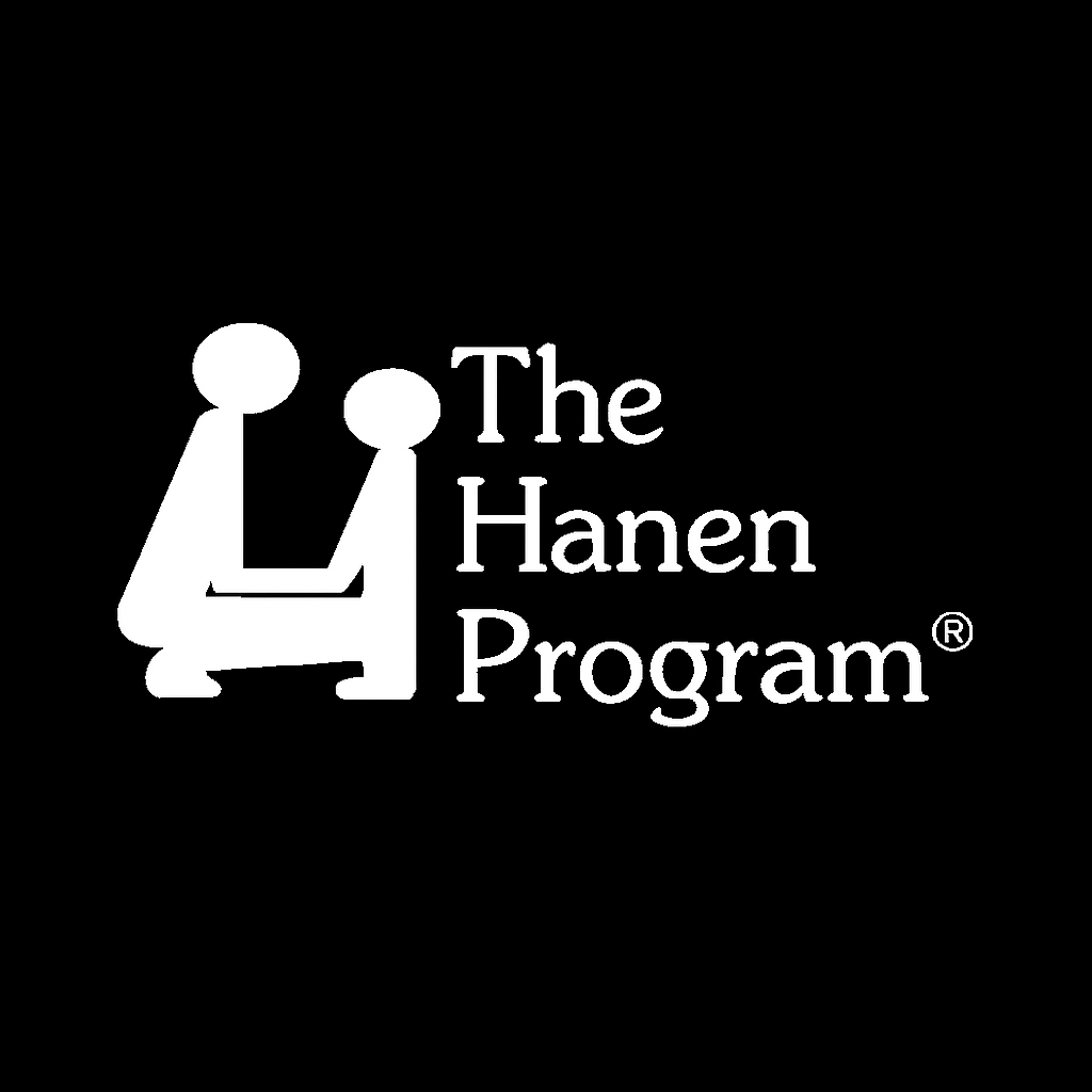 The logo of the Hanen Program, featuring a stylized child sitting with an adult, and the text 'The Hanen Program' on a black background.
