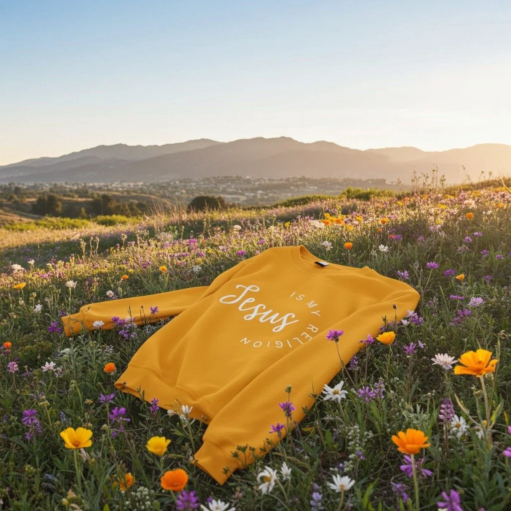 Soft as spring, bold as belief &mdash; the Jesus Is My Religion crewneck is made for those who wear their hearts wide open.

🌸 Shop the look via the link in bio.

#JesusIsMyReligion #FaithInBloom #BohoFaith #ChristianStyle #WearYourBelief