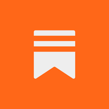 A white bookmark icon on an orange background.