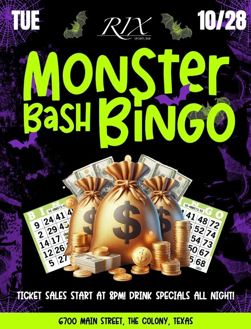 👻 DON'T MISS MONSTER BASH BINGO! 🎃  Join us this Tuesday for a frightfully fun night filled with bingo, boos, and big prizes. 

DRINK SPECIALS: 
$3.00 domestic pints🍻 
$3.50 well tequila 🥃 
$3.50 strawberry kazi 🍓

Ticket sales start at 8pm. 🎟️