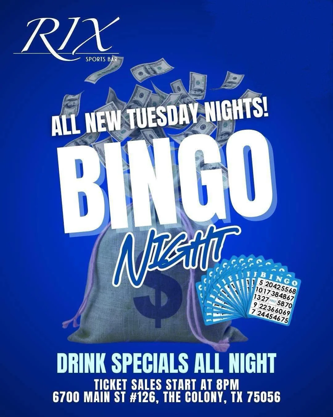 Game night meets bingo night at Rix!�
Catch the Stars vs. Oilers at 7pm
Then stay for Bingo and service industry night! Ticket sales start at 8pm. Drink and food specials all night.

🍕 $7.99 pizzas 
🍺 $3.50 domestic draft pints