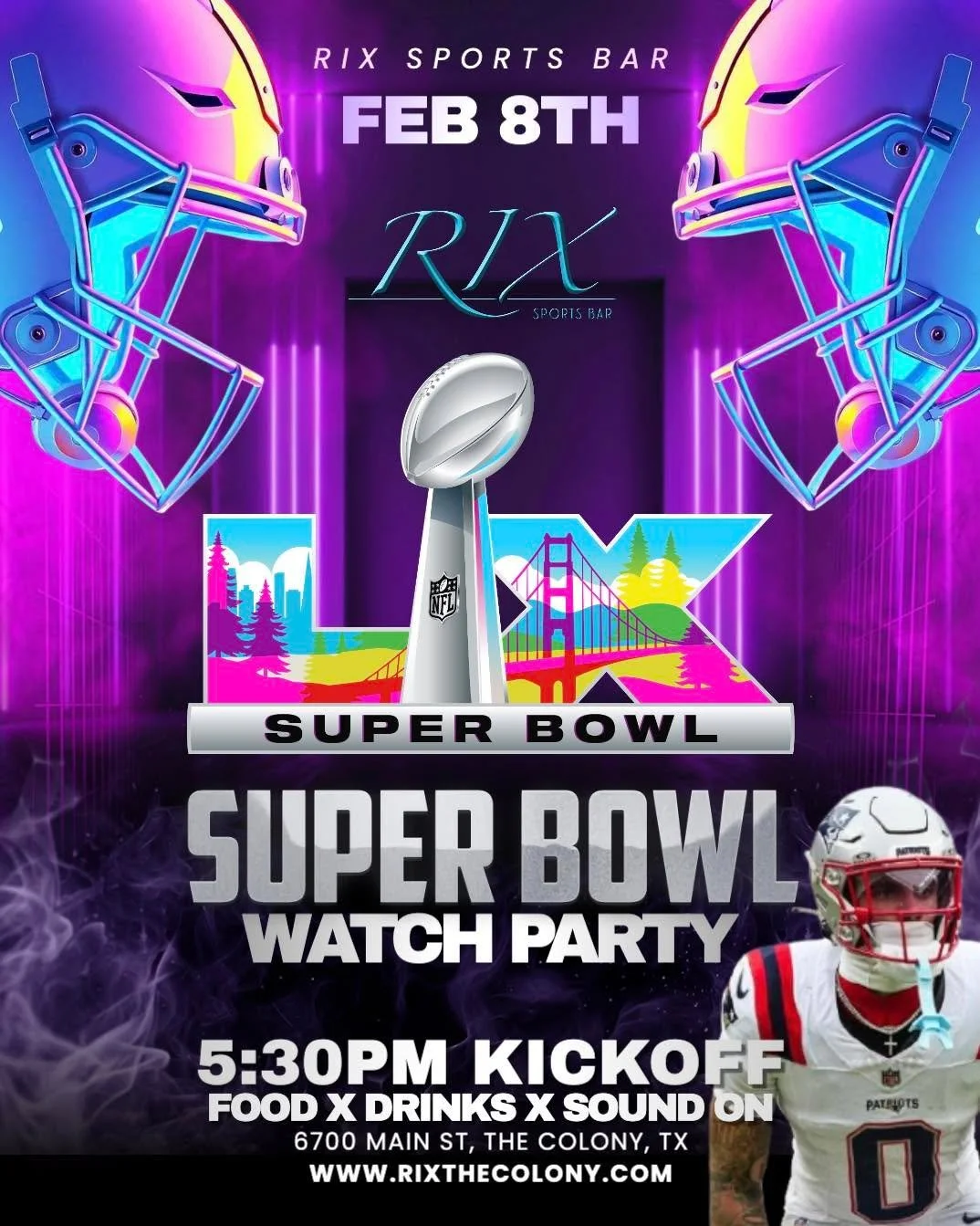 🏈 It&rsquo;s game time! Don't miss the Super Bowl watch party at Rix Sports Bar THIS SUNDAY! Kickoff&rsquo;s at 5:30! 🍔🍹 Grab your crew for good food, cold drinks, and big-game vibes (sound ON, of course). No matter which team colors you&rsquo;re 