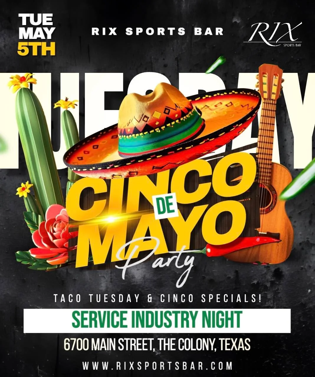 🌮🍹 Cinco de Mayo + Taco Tuesday = destiny at Rix Sports Bar 🔥 Don&rsquo;t miss tacos, tequila, and all the vibes next Tuesday 🎉 

🥃 SPECIALS 🌮 
$7 1800 
$6 Milagro 
$2 Tacos

⚠️ ALL NEW Herradurra will be in stock! ⚠️