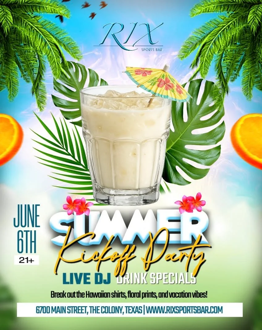 THIS SATURDAY! 🍍☀️ Summer Kickoff Party &bull; Saturday, June 6 ☀️🍍

$6 Pi&ntilde;a Coladas ☂️
Tropical Vibes 🌴
Tropical Attire Encouraged 🌺

Wear your best island-inspired outfit and celebrate the start of summer with us. See you Saturday! 🍹