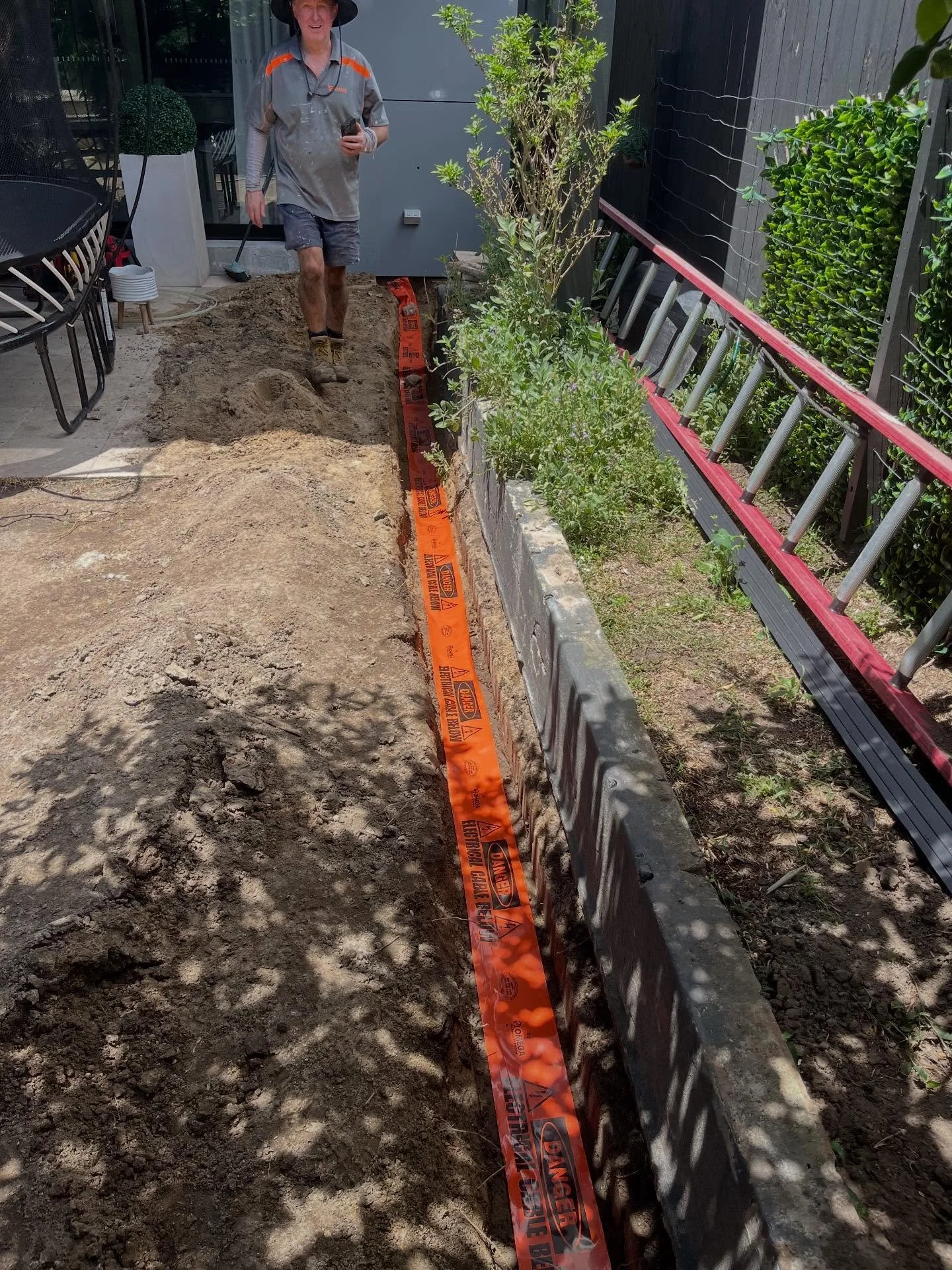 Garage sub-mains cabling and board installation 🐳 🦈⚡️ The boys were hard at work this day in the heat💪. Shout out to our client for digging most of this trench for us. The real MVP of the day!